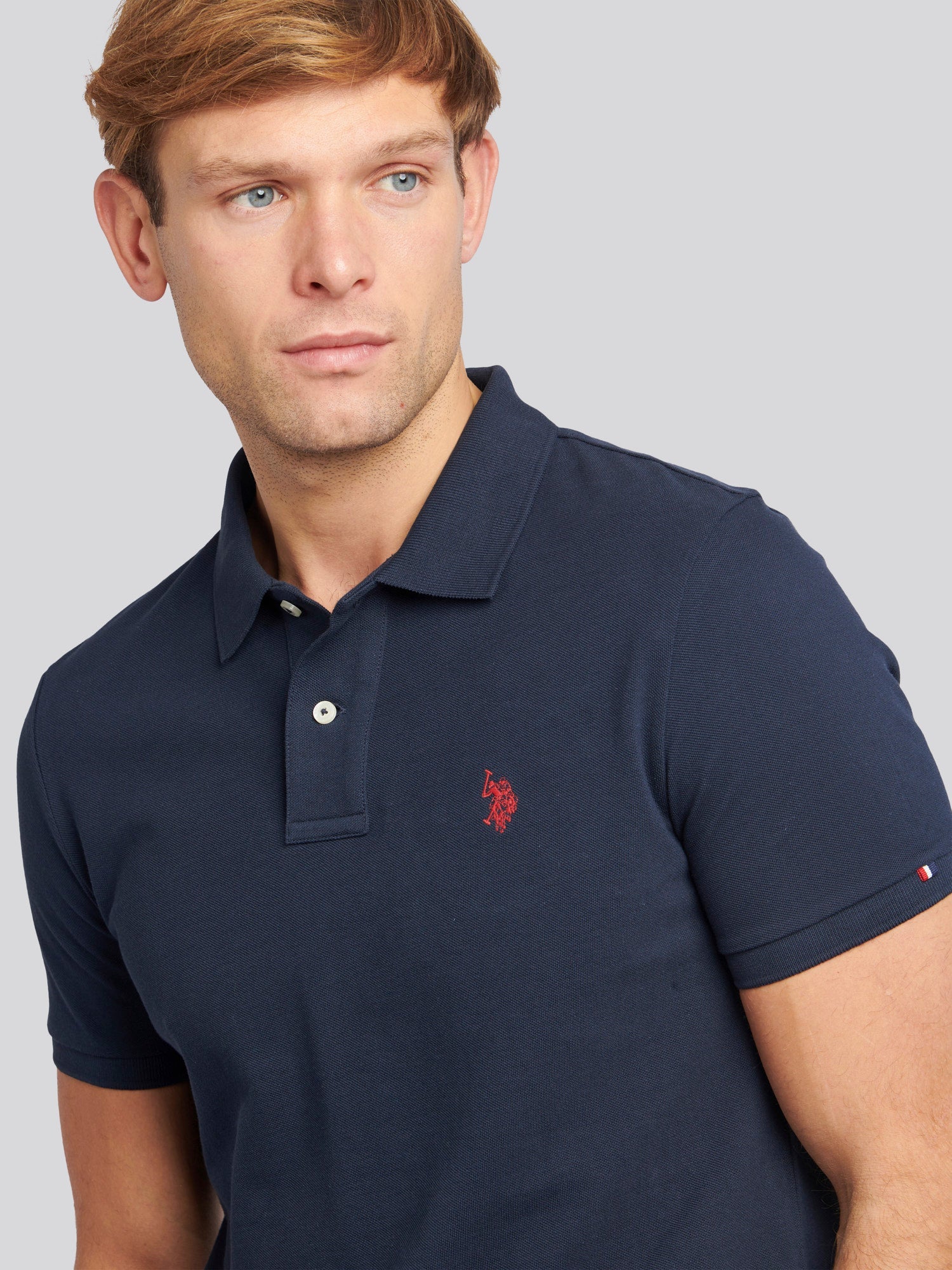 Mens Double Horsemen Polo Shirt Dark Sapphire Navy / Haute Red DHM