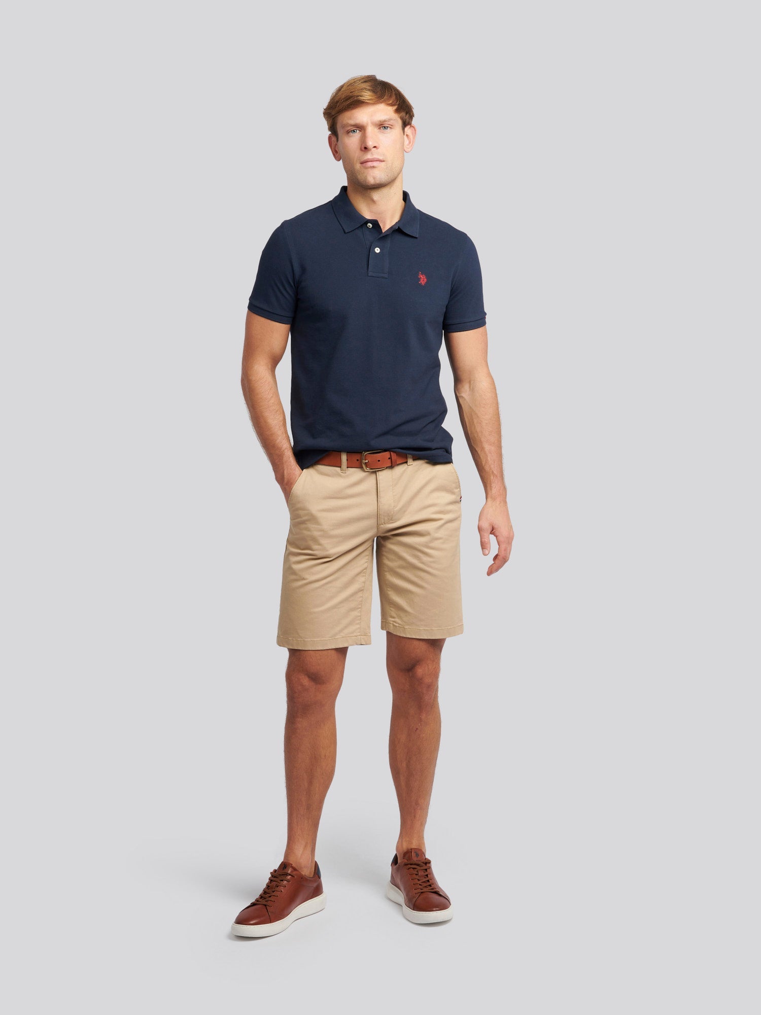 Mens Double Horsemen Polo Shirt Dark Sapphire Navy / Haute Red DHM