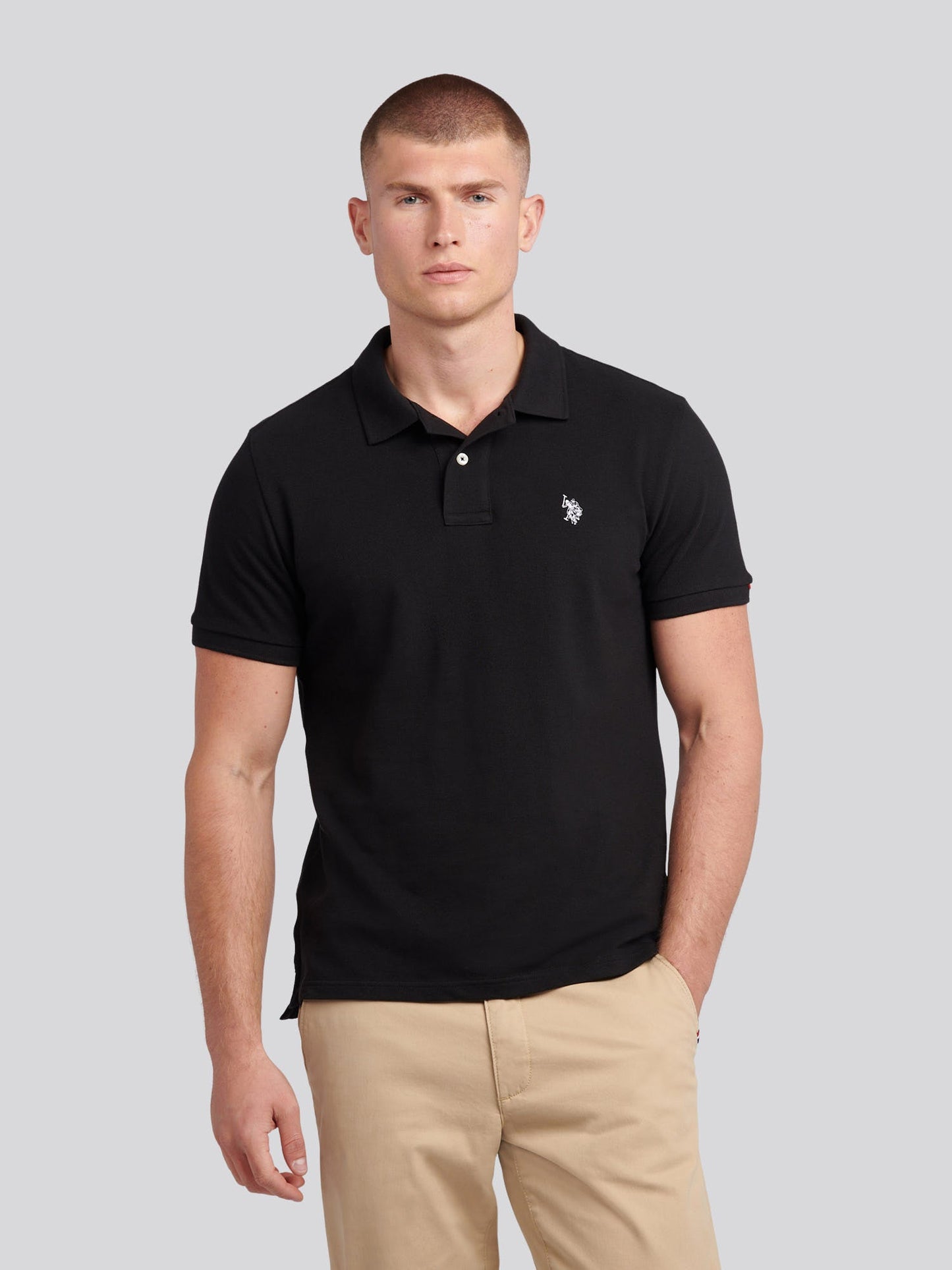 Mens Double Horsemen Polo Shirt Black Bright White DHM