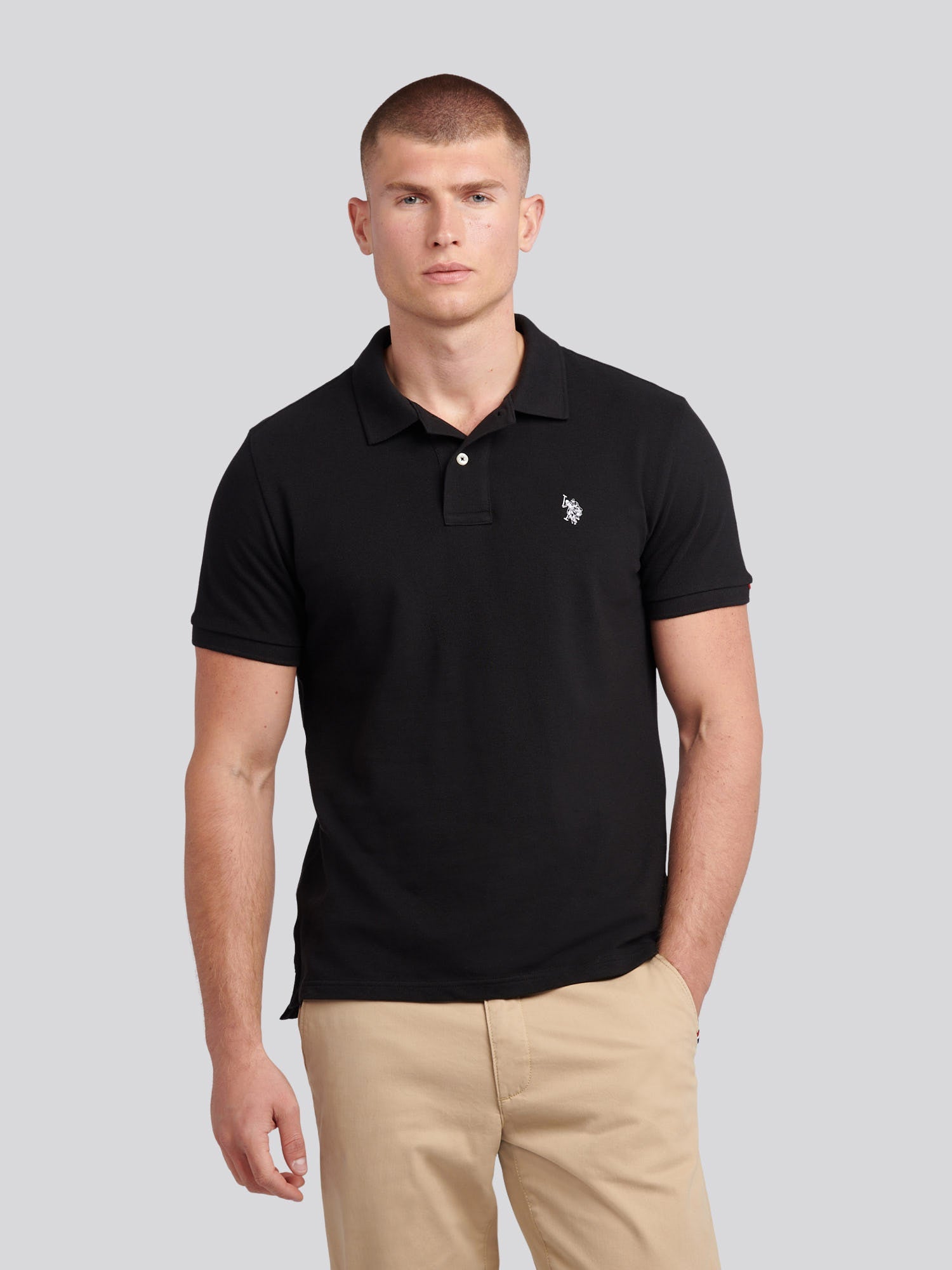 Mens Double Horsemen Polo Shirt Black Bright White DHM