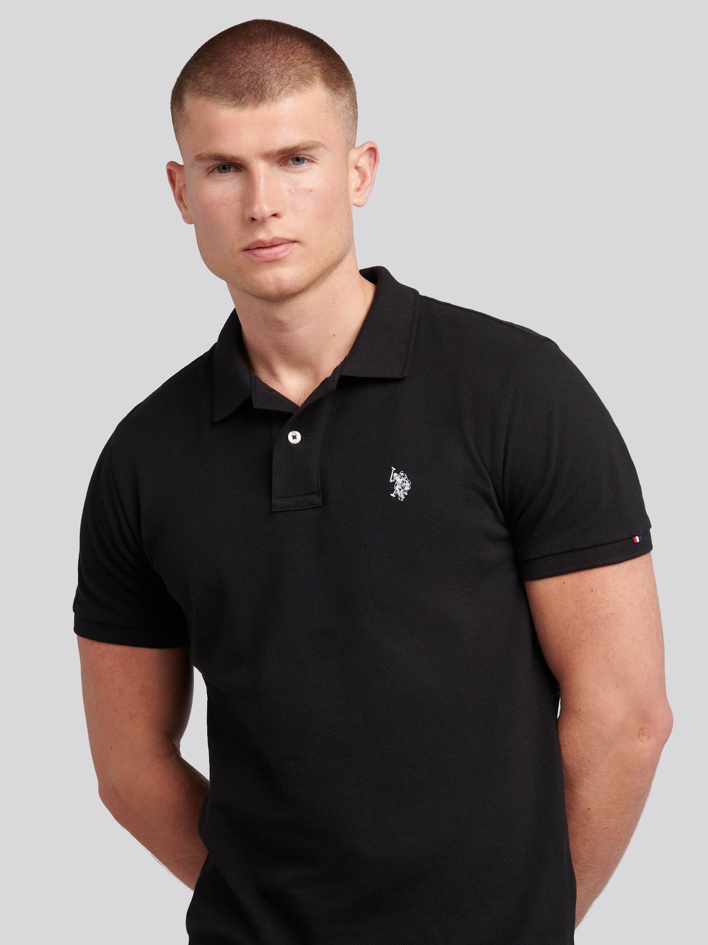 Mens Double Horsemen Polo Shirt Black Bright White DHM