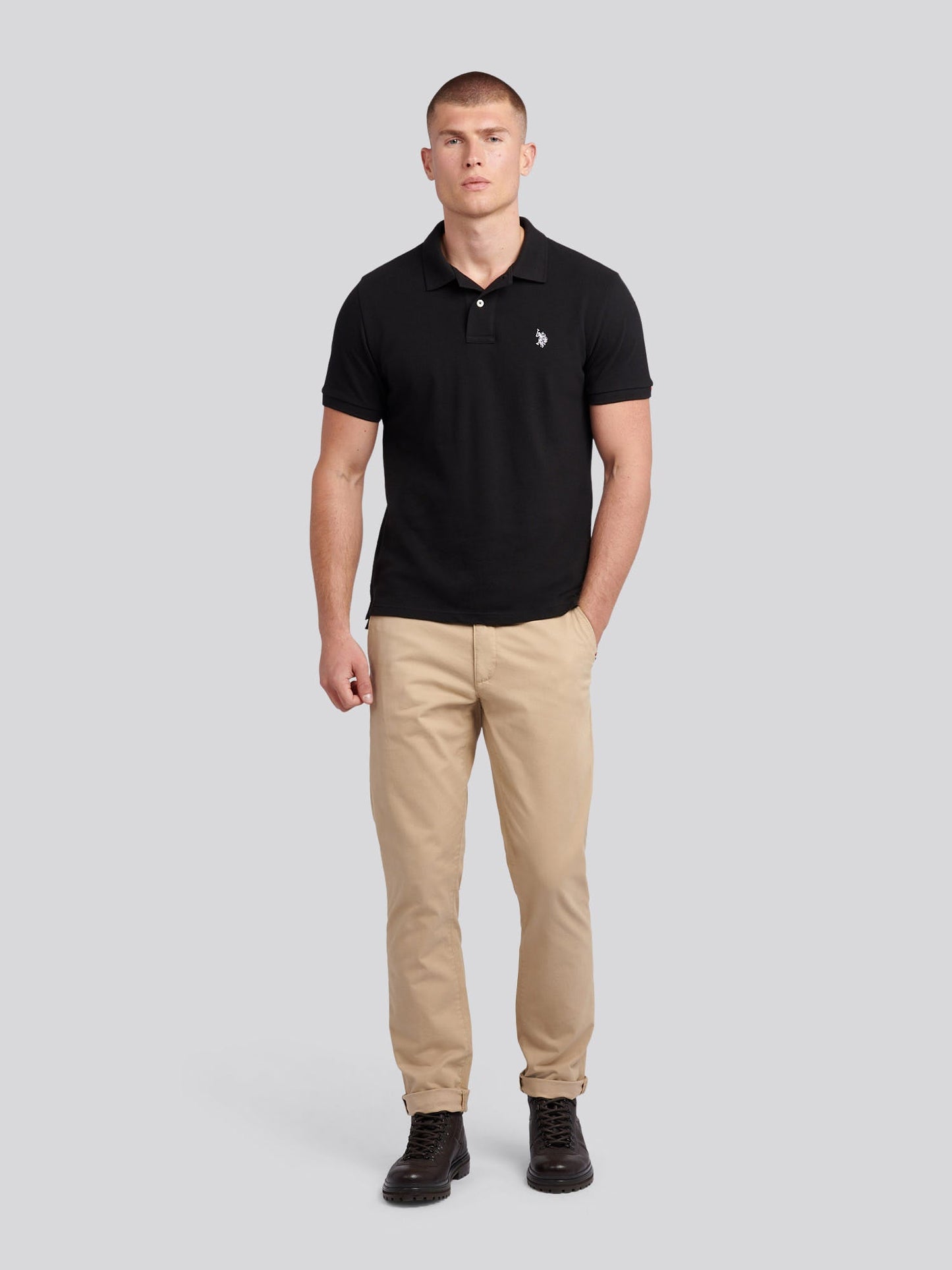 Mens Double Horsemen Polo Shirt Black Bright White DHM