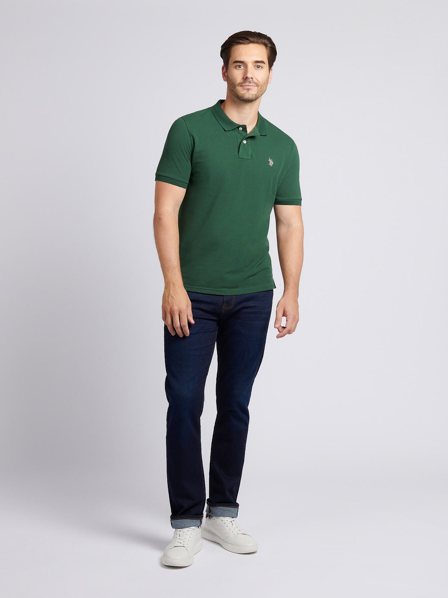 Mens Double Horsemen Polo Shirt Pineneedle