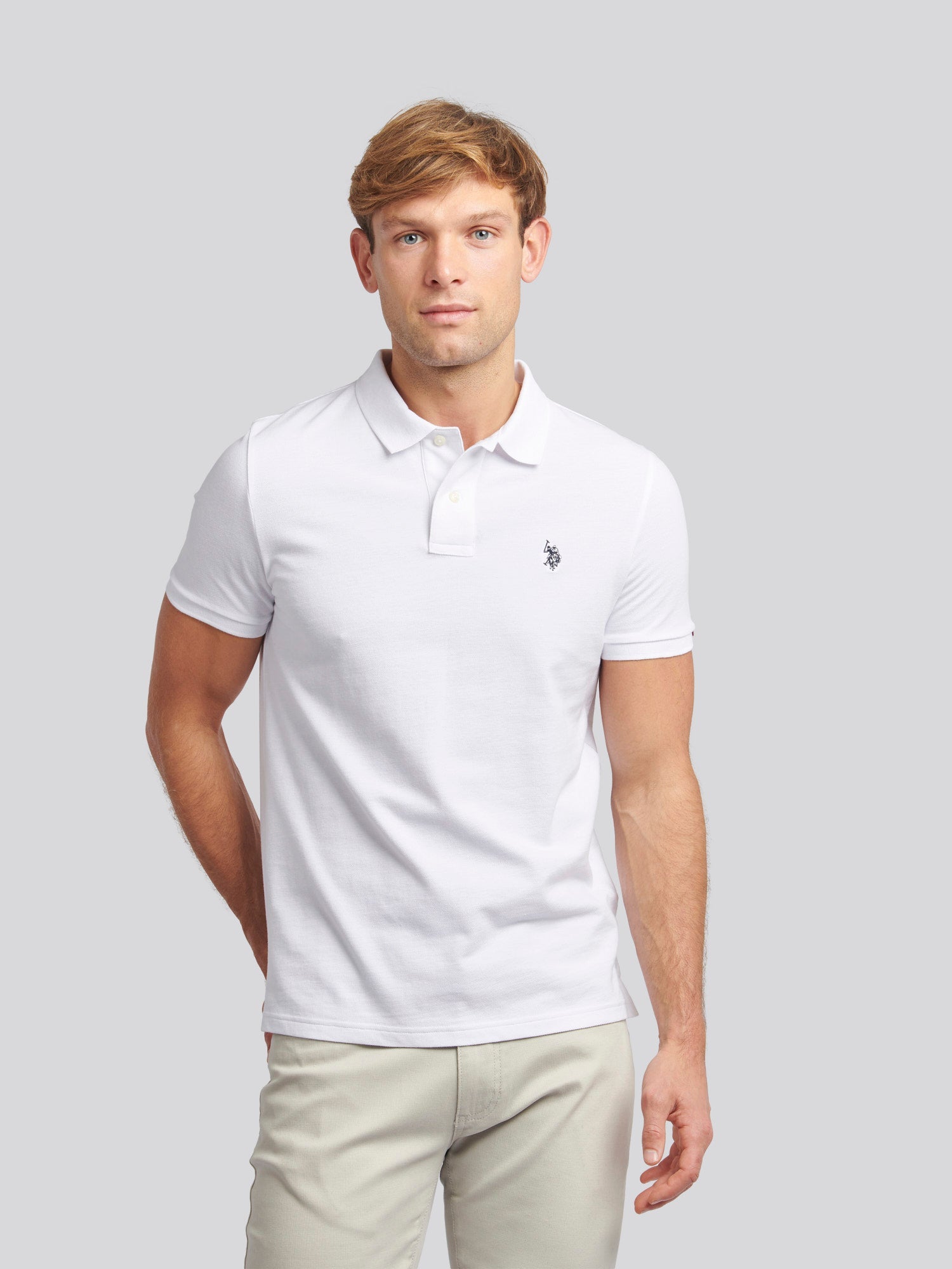 Mens Double Horsemen Polo Shirt White / Dark Sapphire Navy DHM