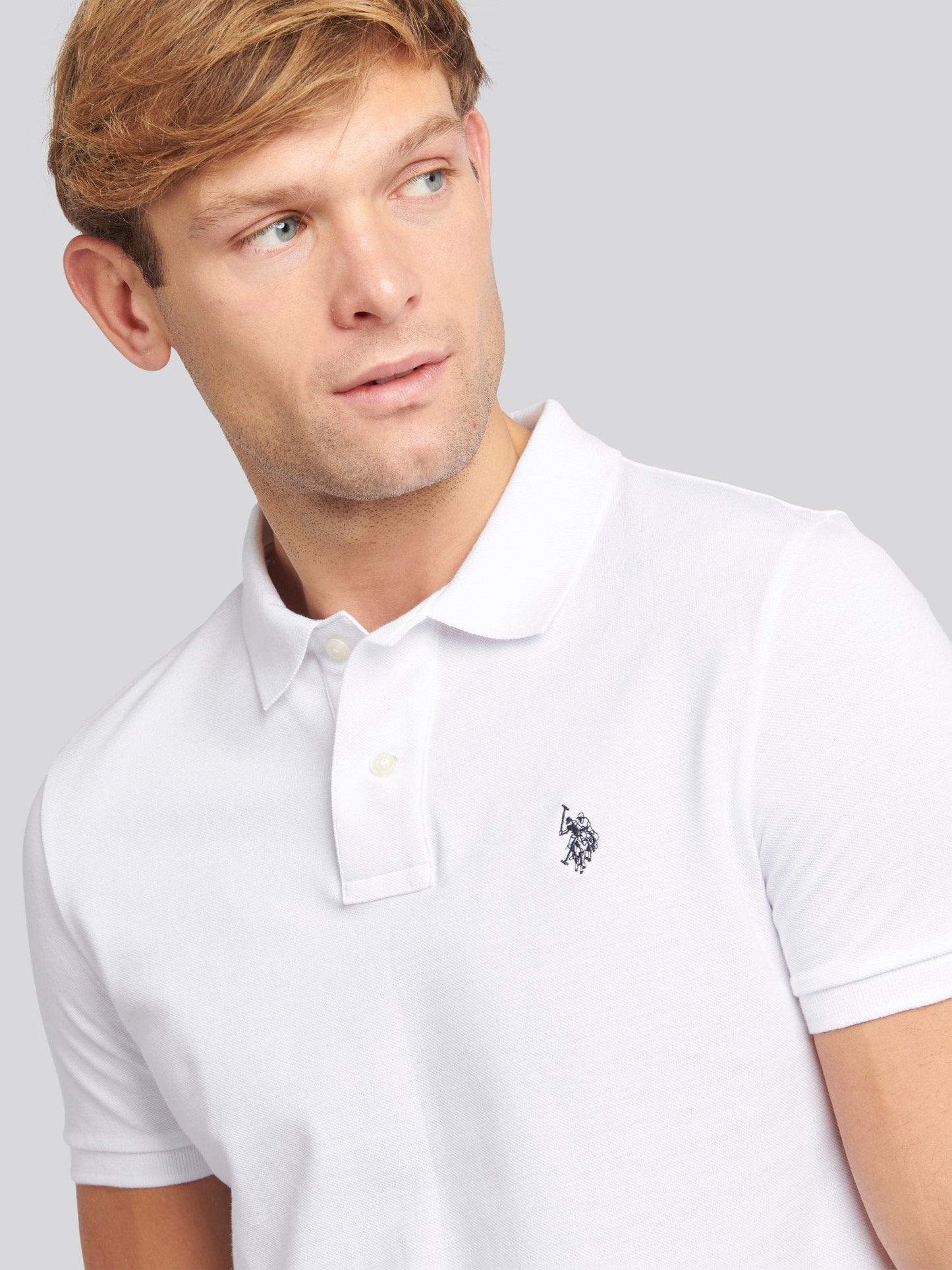 Mens Double Horsemen Polo Shirt White / Dark Sapphire Navy DHM