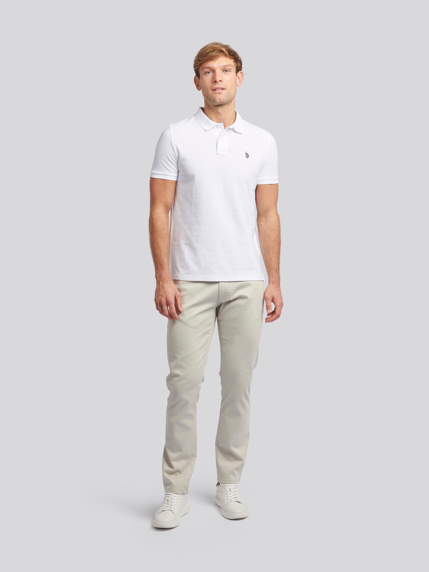 Mens Double Horsemen Polo Shirt White / Dark Sapphire Navy DHM