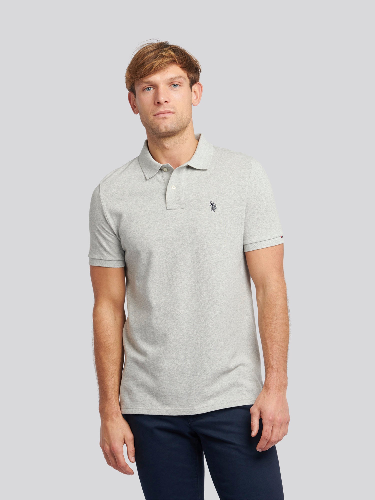 Mens Double Horsemen Polo Shirt Mid Grey Marl