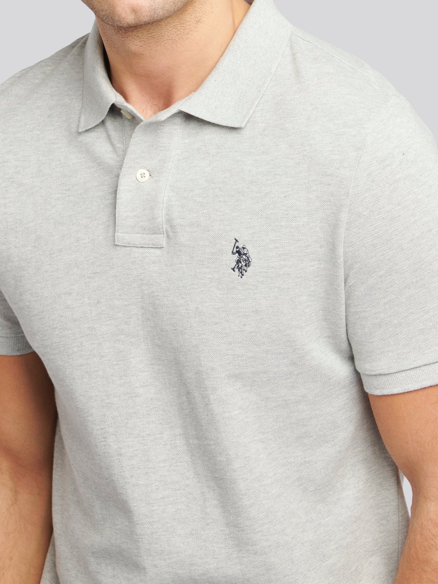 Mens Double Horsemen Polo Shirt Mid Grey Marl