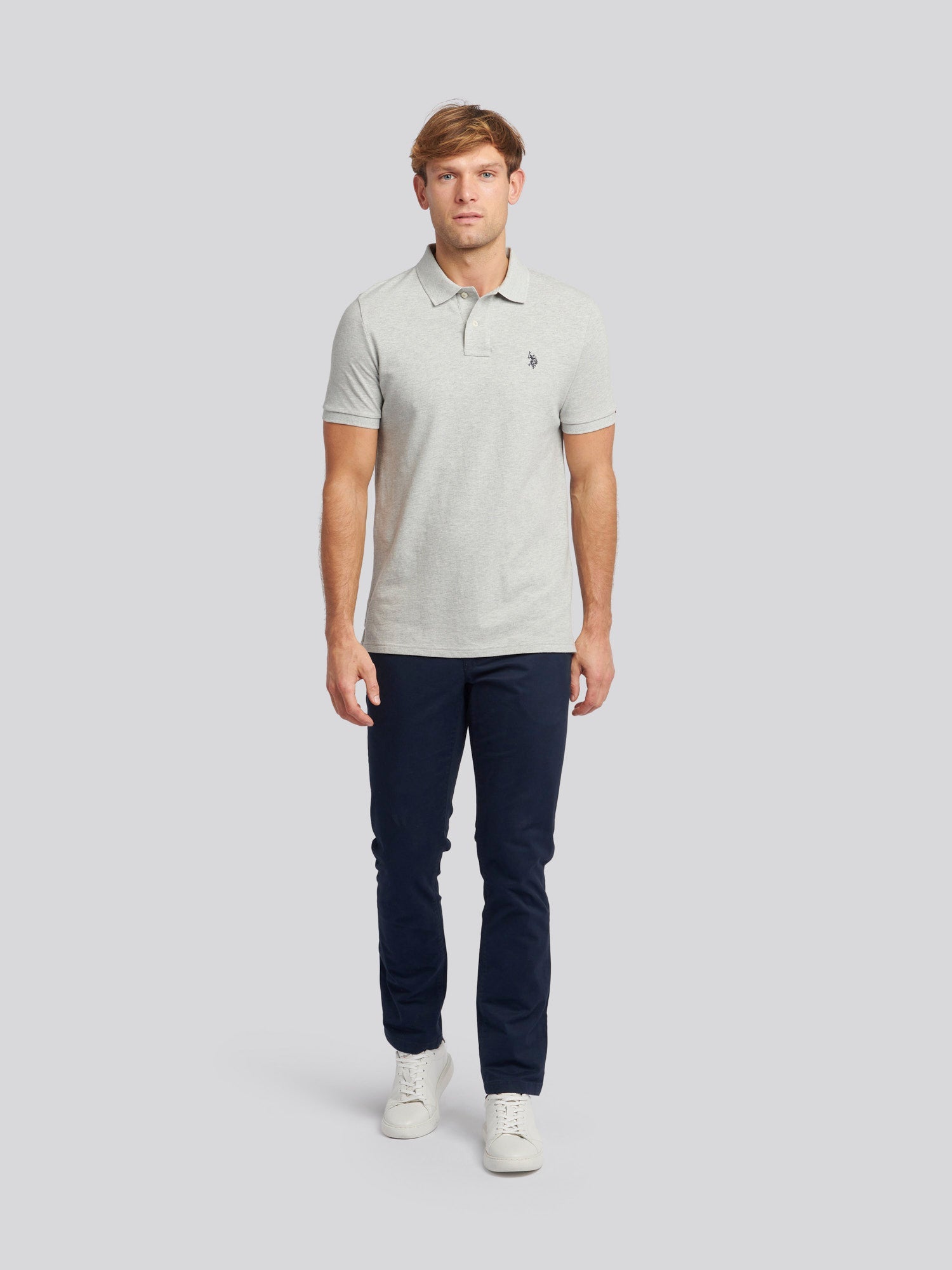 Mens Double Horsemen Polo Shirt Mid Grey Marl
