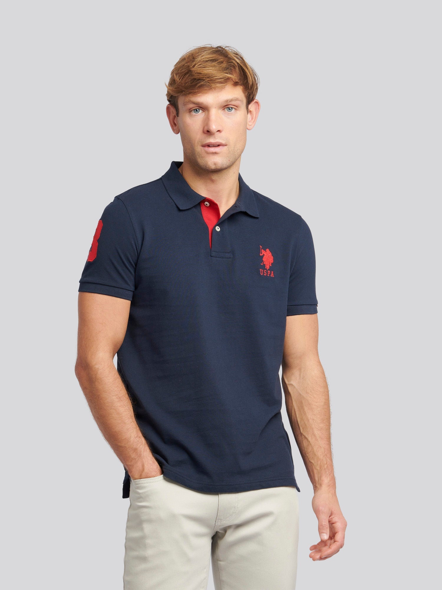 Mens Player 3 Polo Shirt Dark Sapphire Navy / Haute Red DHM