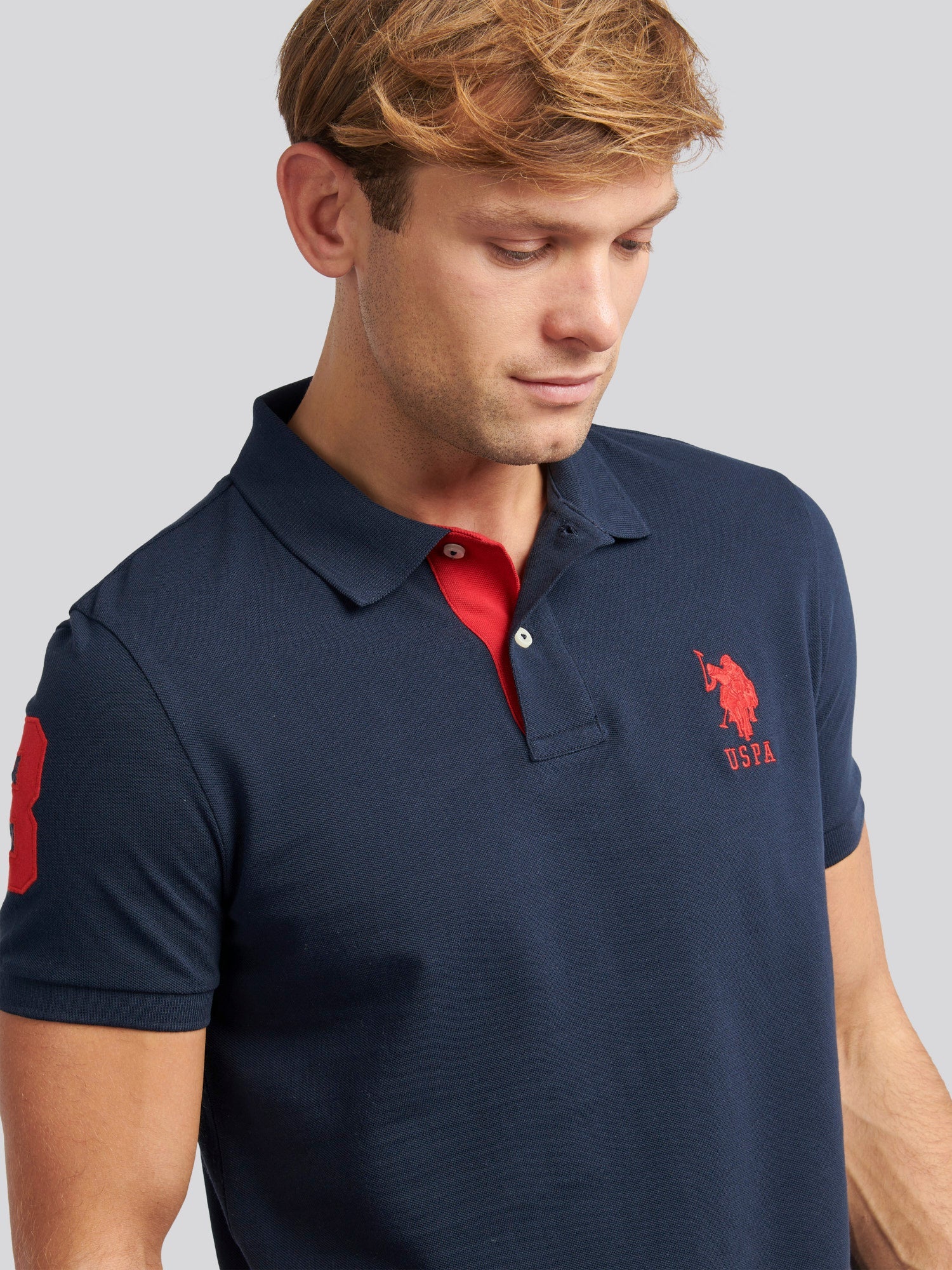 Mens Player 3 Polo Shirt Dark Sapphire Navy / Haute Red DHM