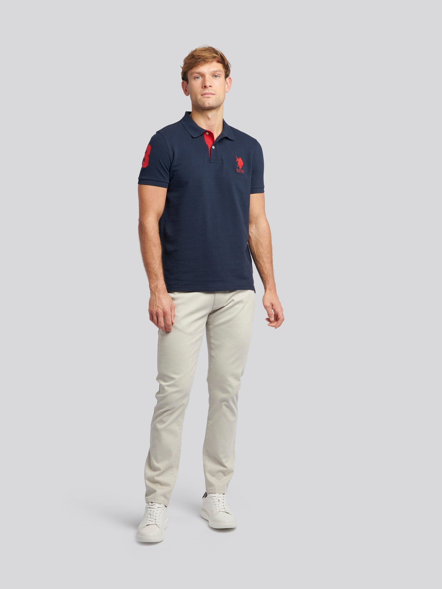 Mens Player 3 Polo Shirt Dark Sapphire Navy / Haute Red DHM