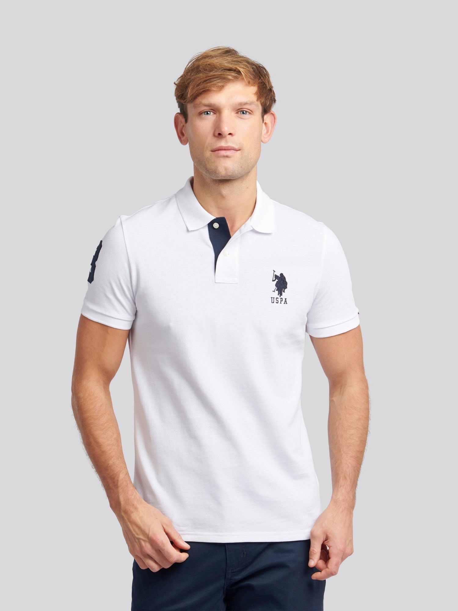 Mens Player 3 Polo Shirt White / Dark Sapphire Navy DHM