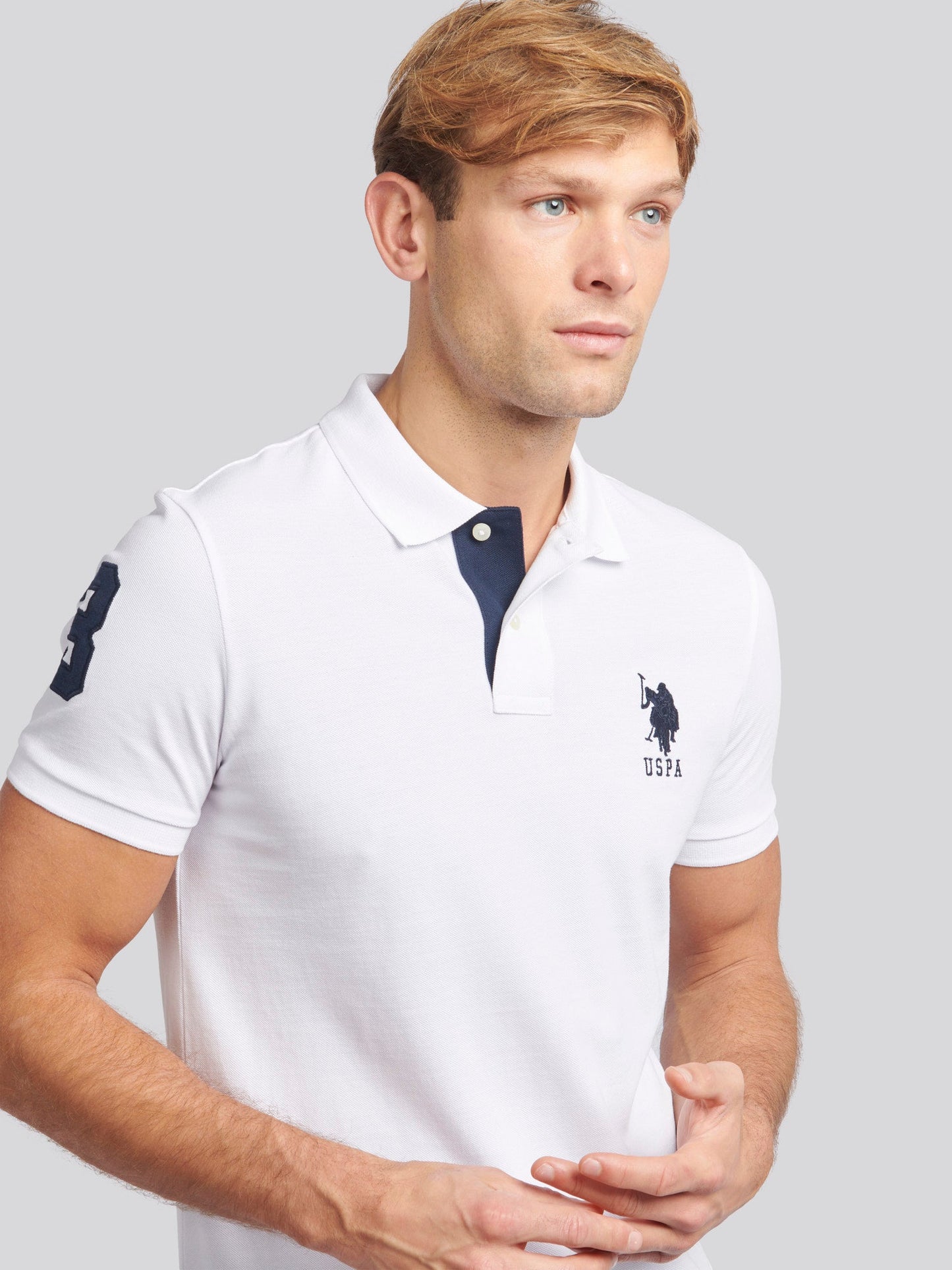 Mens Player 3 Polo Shirt White / Dark Sapphire Navy DHM