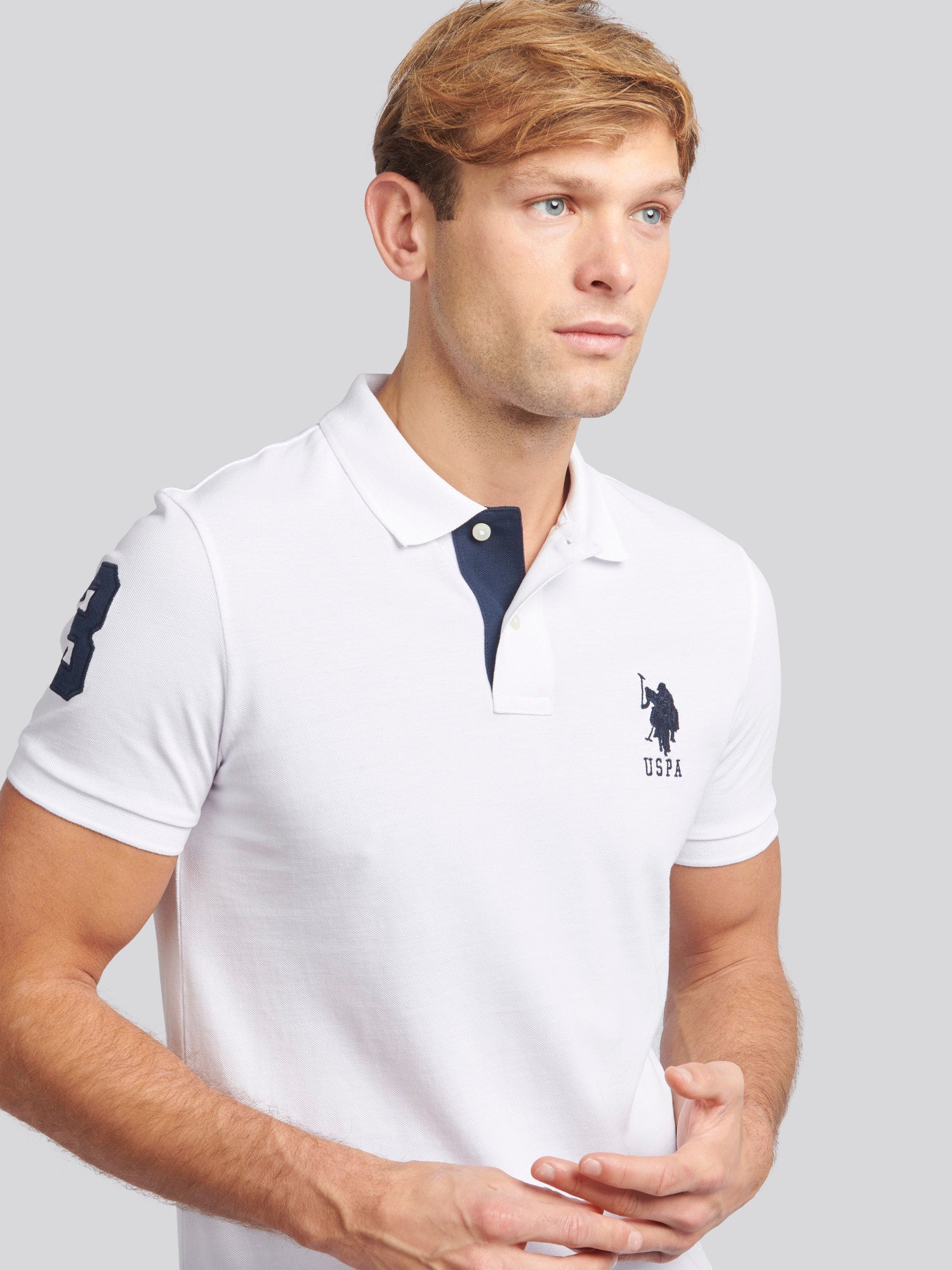 Mens Player 3 Polo Shirt White / Dark Sapphire Navy DHM