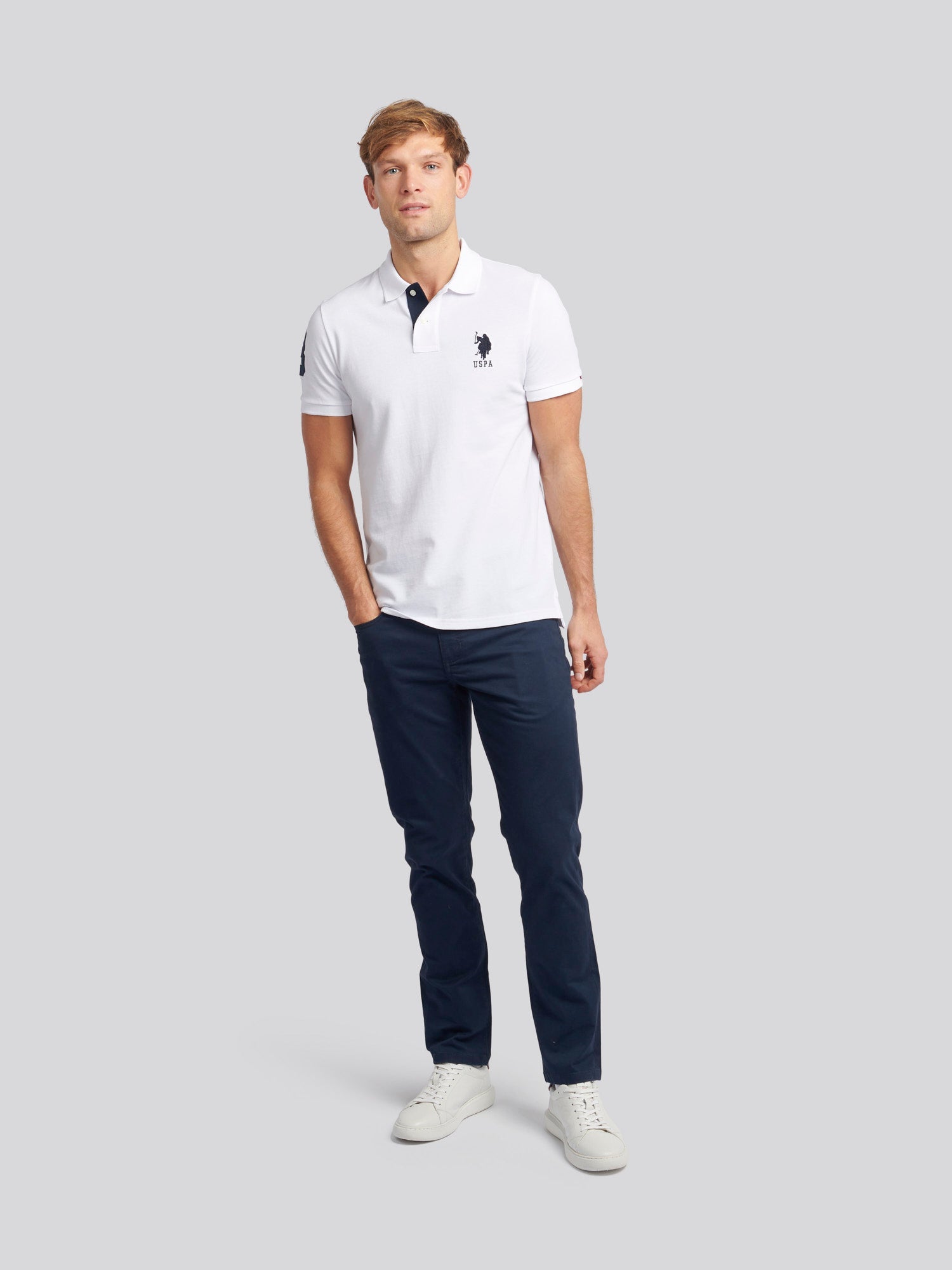 Mens Player 3 Polo Shirt White / Dark Sapphire Navy DHM
