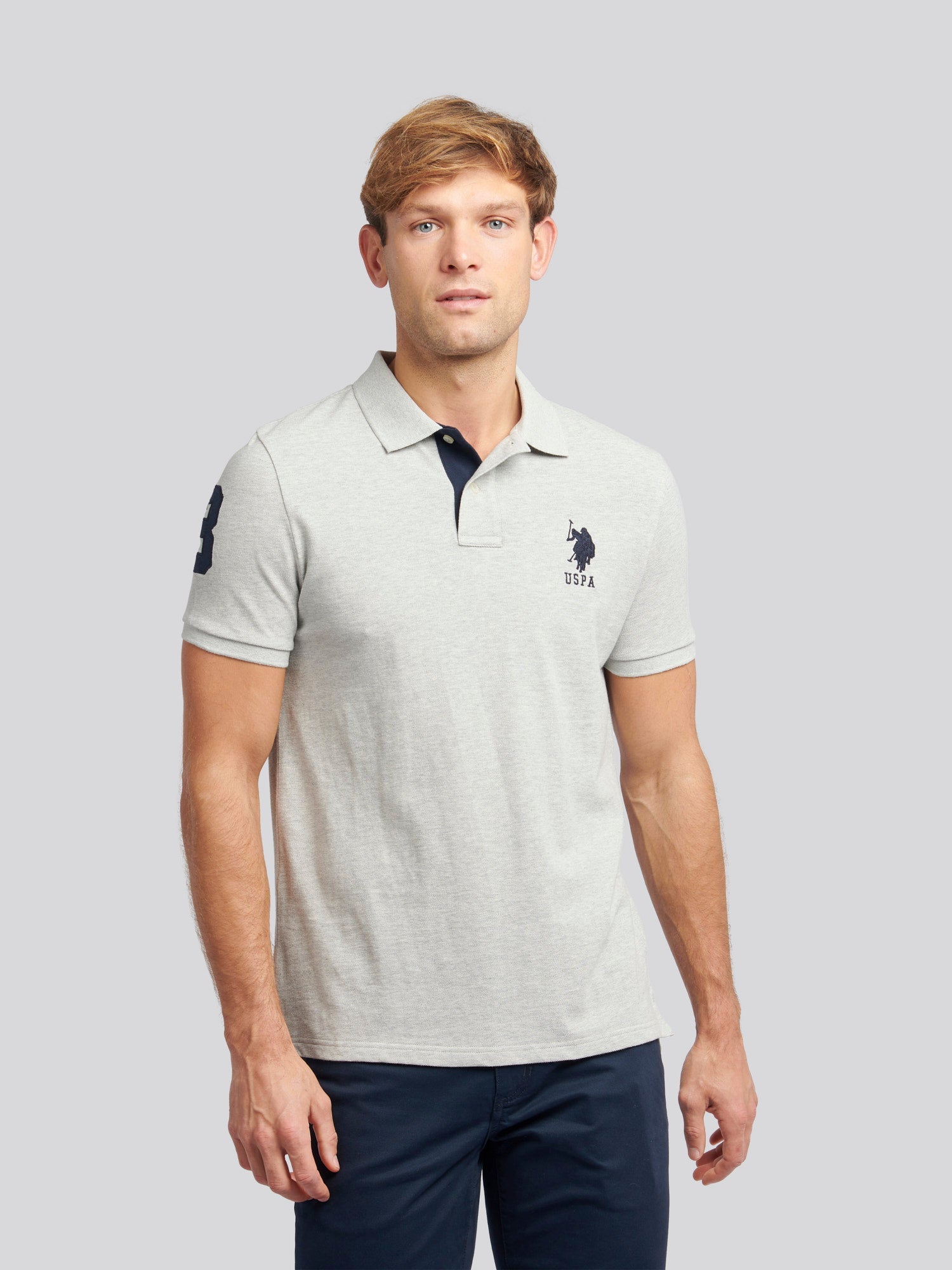 Mens Player 3 Polo Shirt Mid Grey Marl