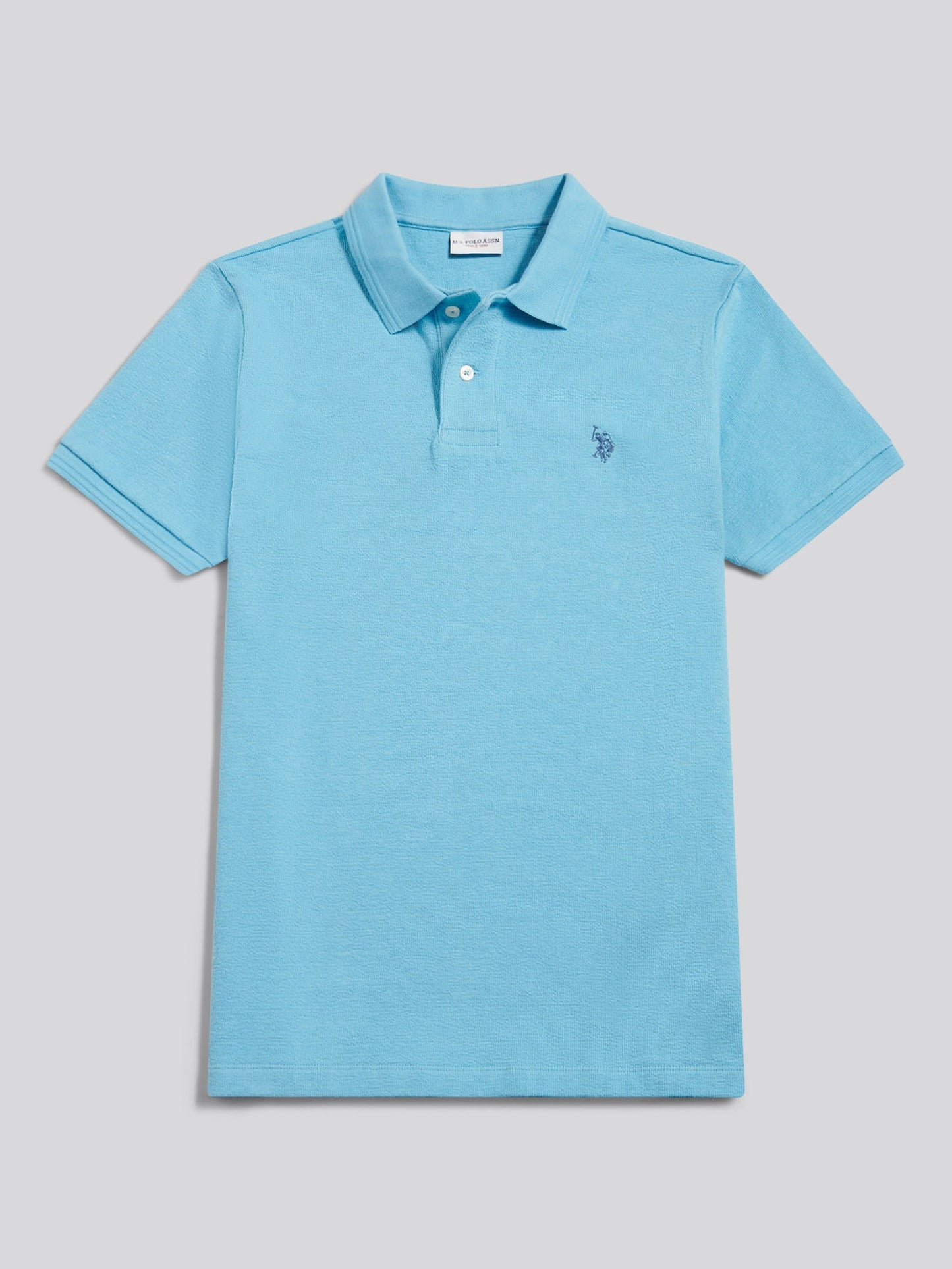 Mens Texture Terry Polo Shirt Air Blue