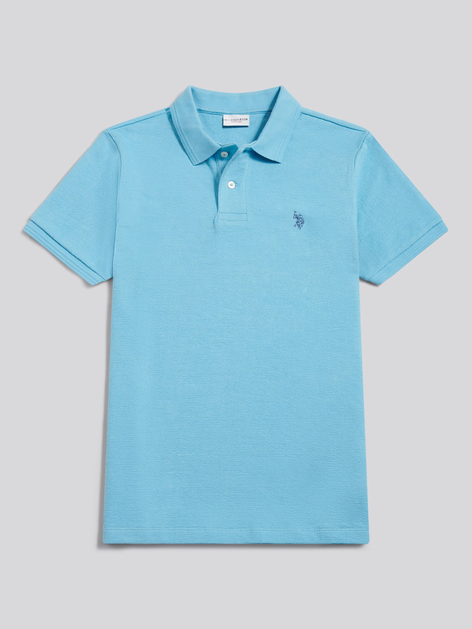 Mens Texture Terry Polo Shirt Air Blue