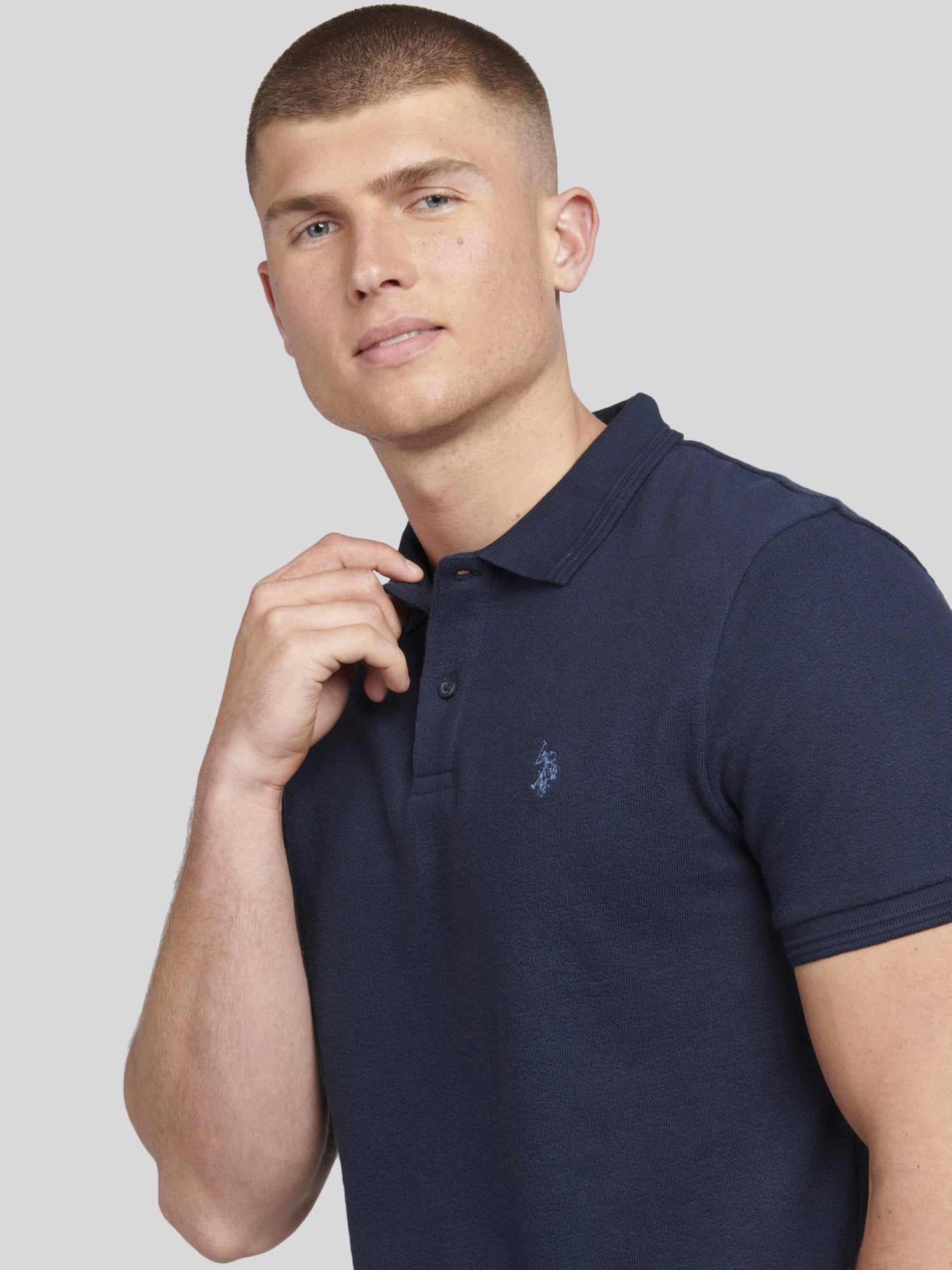 Mens Texture Terry Polo Shirt Dark Sapphire Navy / Moonlight Blue DHM
