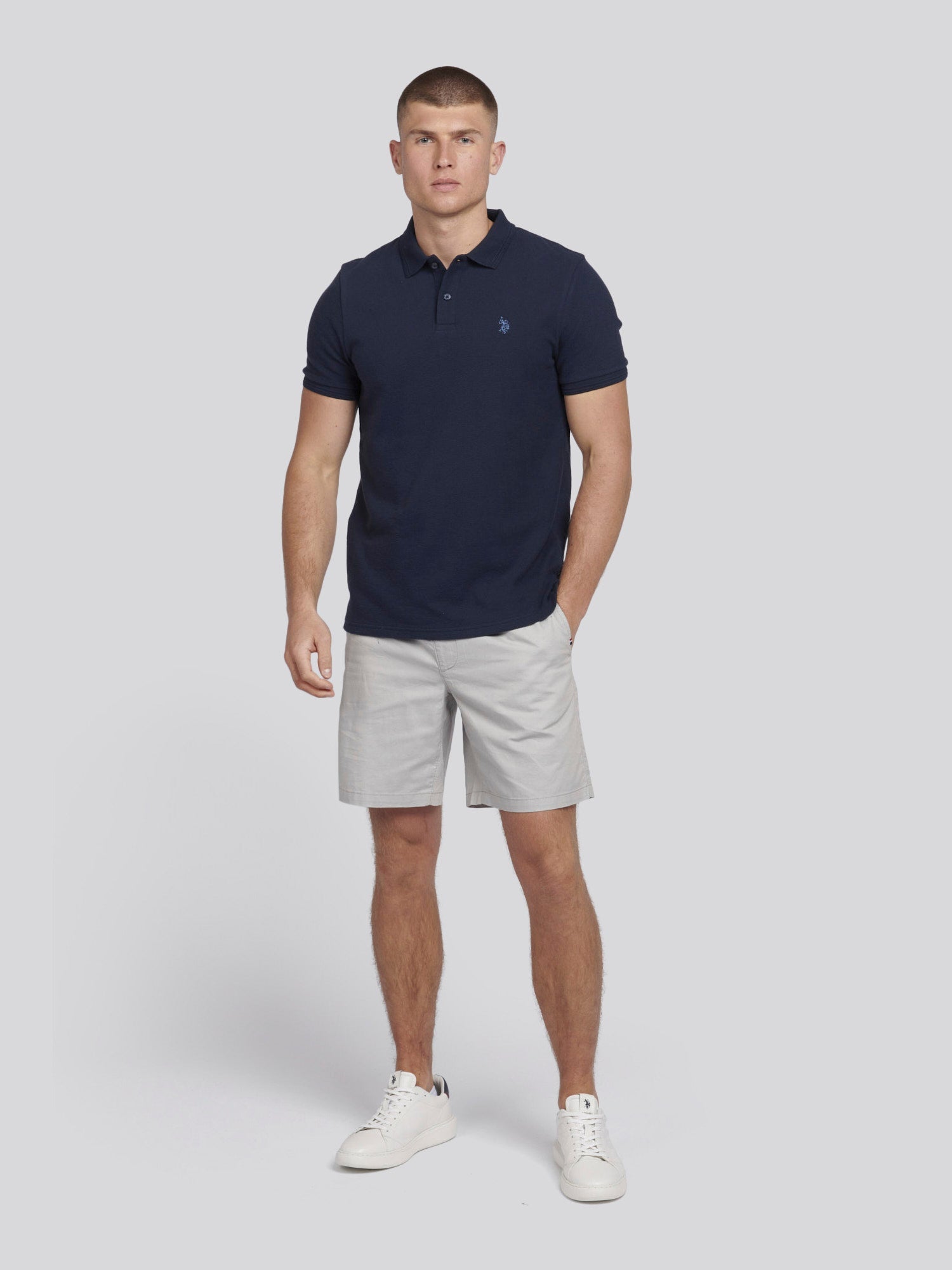 Mens Texture Terry Polo Shirt Dark Sapphire Navy / Moonlight Blue DHM