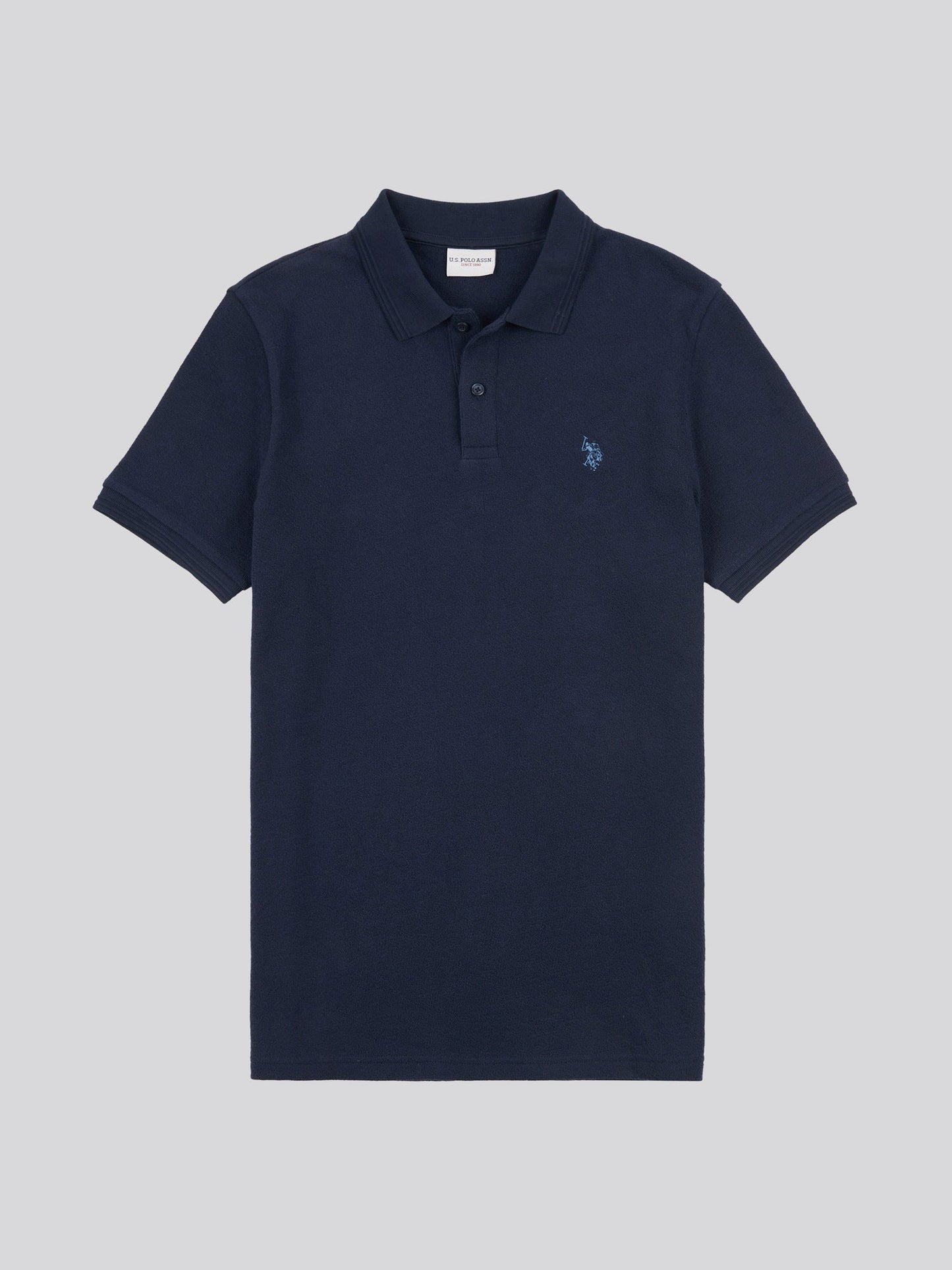 Mens Texture Terry Polo Shirt Dark Sapphire Navy / Moonlight Blue DHM