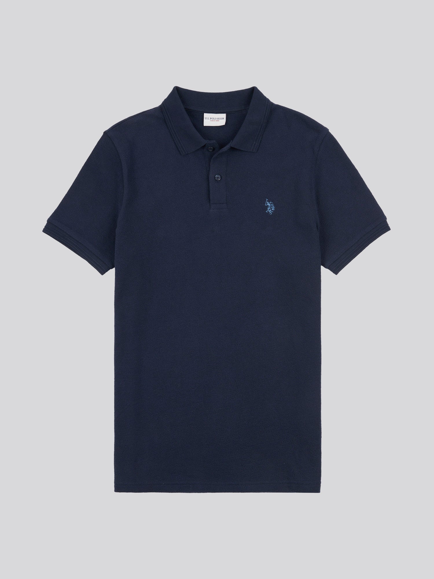 Mens Texture Terry Polo Shirt Dark Sapphire Navy / Moonlight Blue DHM