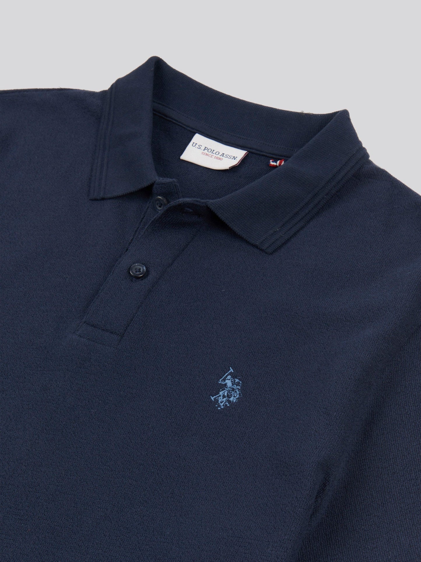 Mens Texture Terry Polo Shirt Dark Sapphire Navy / Moonlight Blue DHM