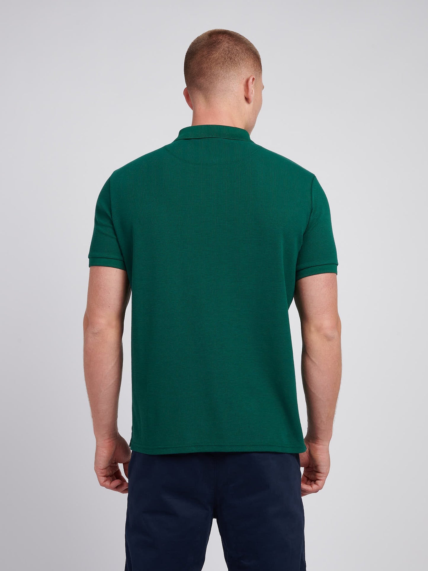 Mens Double Horsemen Texture Polo Shirt in Rain Forest