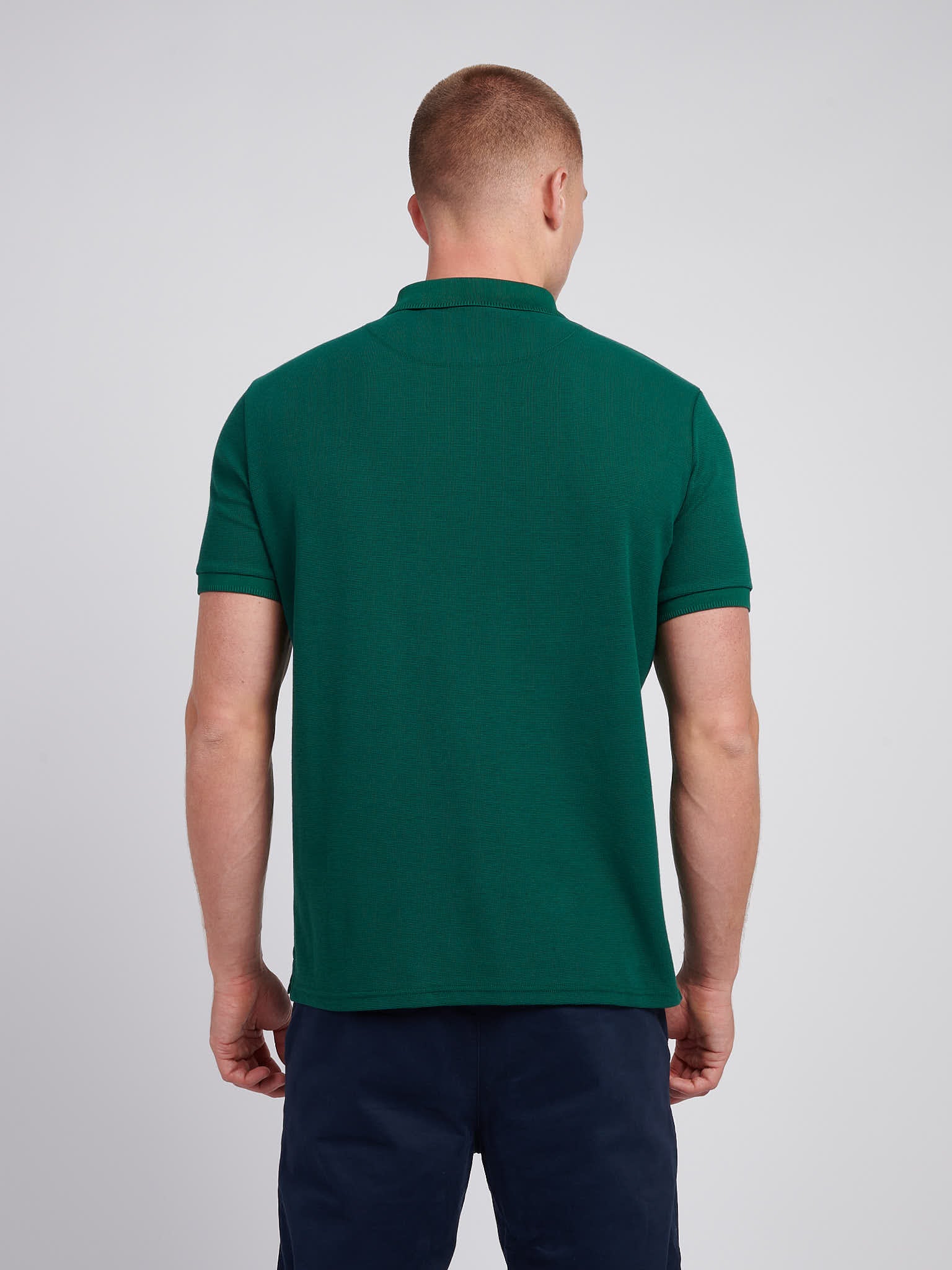 Mens Double Horsemen Texture Polo Shirt in Rain Forest