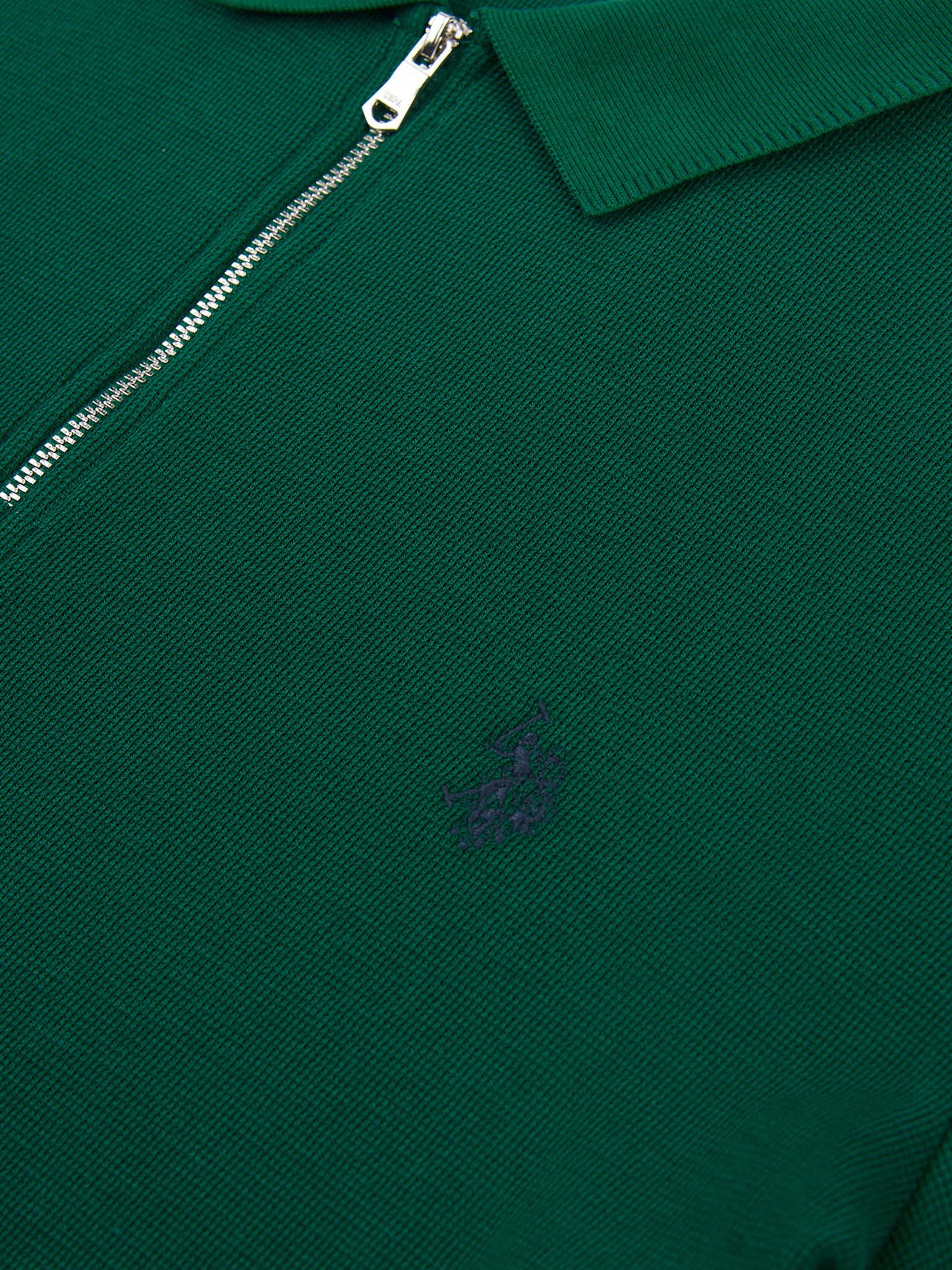 Mens Double Horsemen Texture Polo Shirt in Rain Forest
