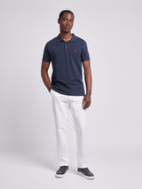 Mens Check Texture Polo Shirt in Dark Sapphire Navy / Haute Red DHM