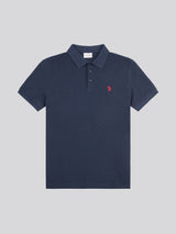 Mens Check Texture Polo Shirt in Dark Sapphire Navy / Haute Red DHM