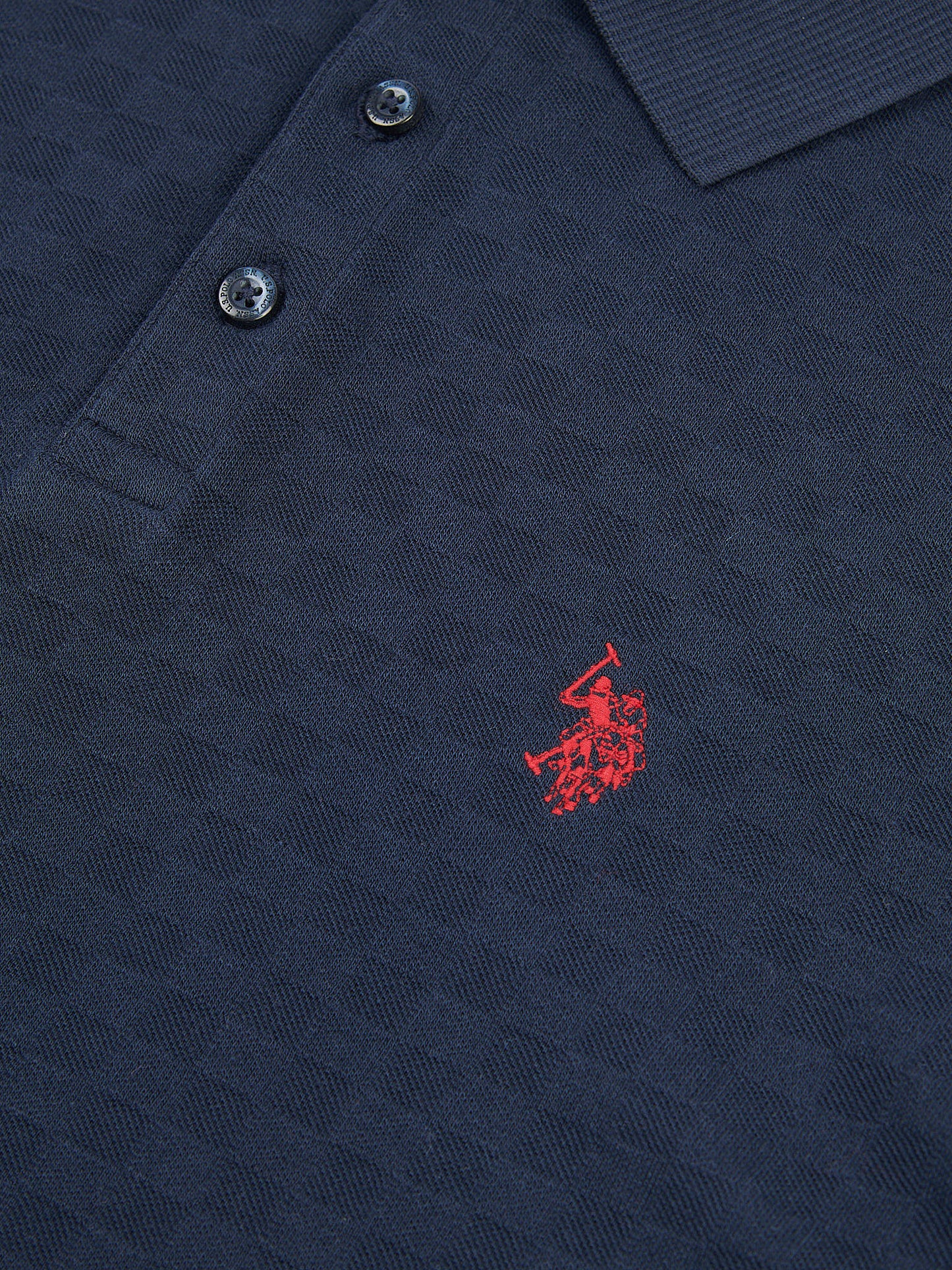 Mens Check Texture Polo Shirt in Dark Sapphire Navy / Haute Red DHM