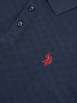 Mens Check Texture Polo Shirt in Dark Sapphire Navy / Haute Red DHM