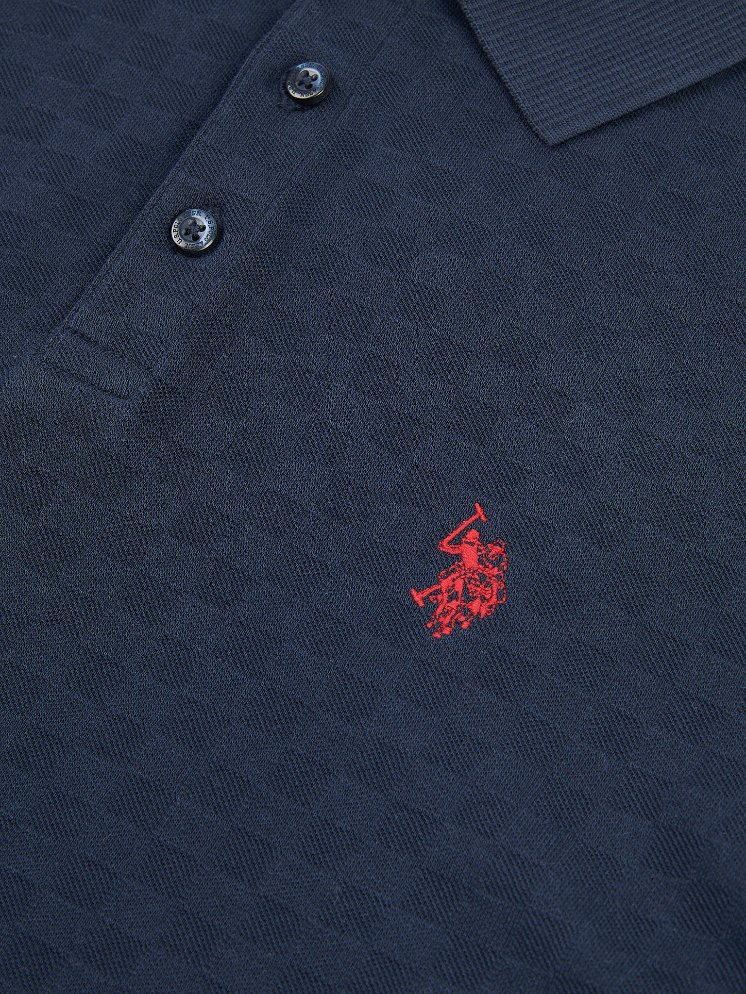Mens Check Texture Polo Shirt in Dark Sapphire Navy / Haute Red DHM