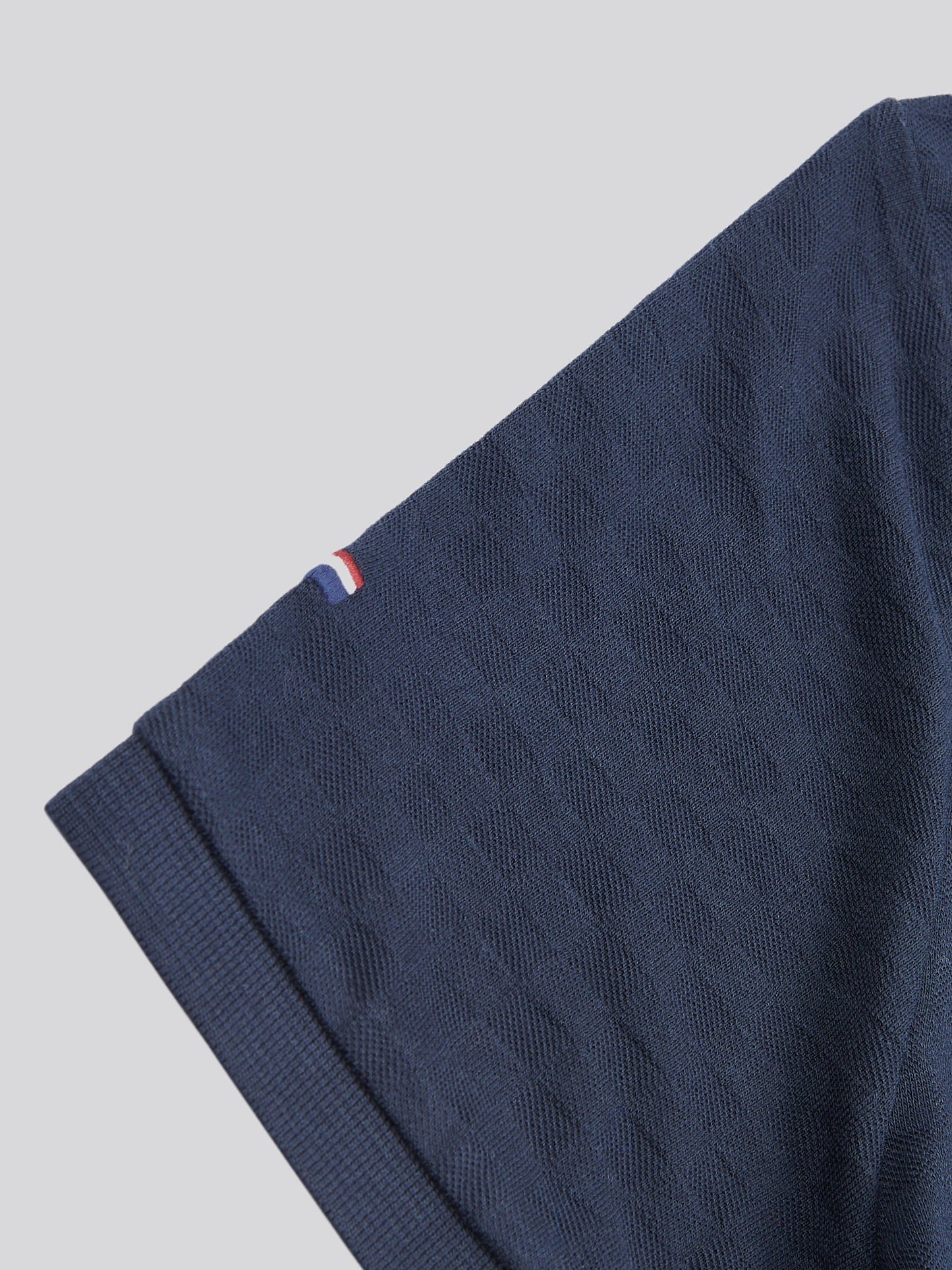 Mens Check Texture Polo Shirt in Dark Sapphire Navy / Haute Red DHM