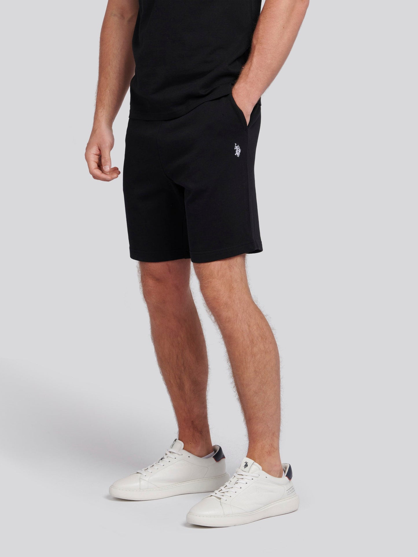 Mens Double Horsemen Sweat Shorts Black Bright White DHM