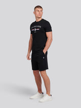 Mens Double Horsemen Sweat Shorts Black Bright White DHM