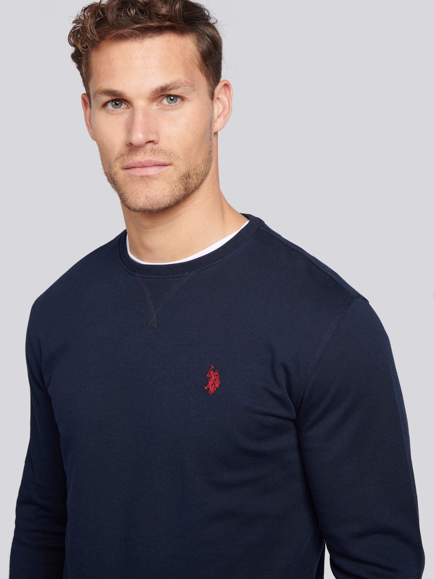 Mens Double Horsemen Sweatshirt Dark Sapphire Navy / Haute Red DHM