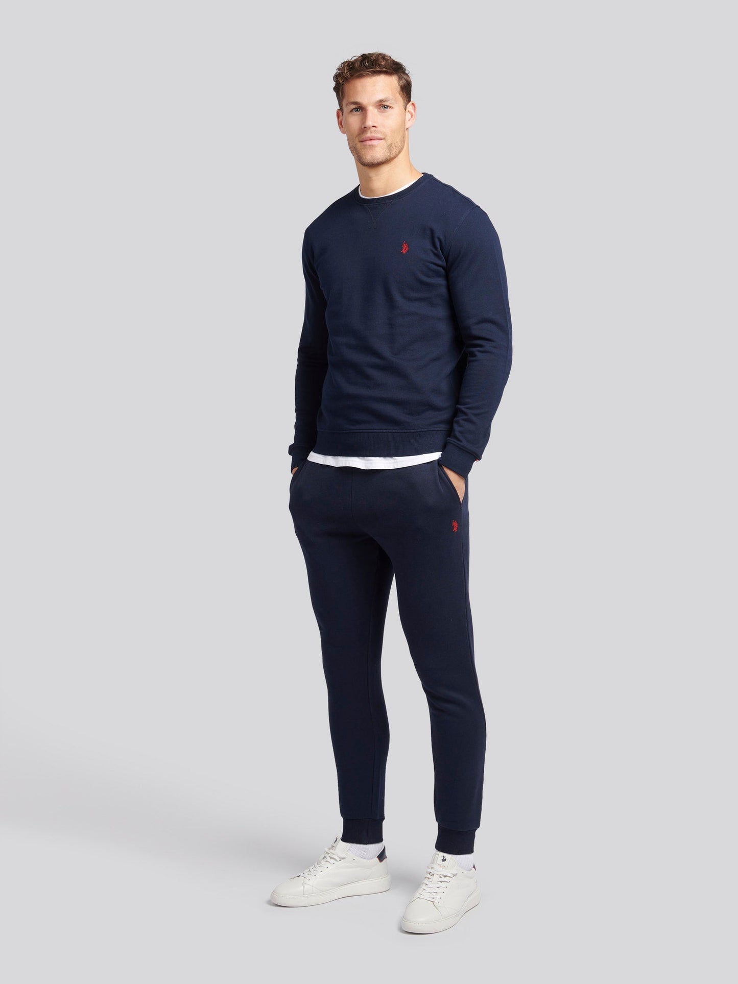 Mens Double Horsemen Sweatshirt Dark Sapphire Navy / Haute Red DHM
