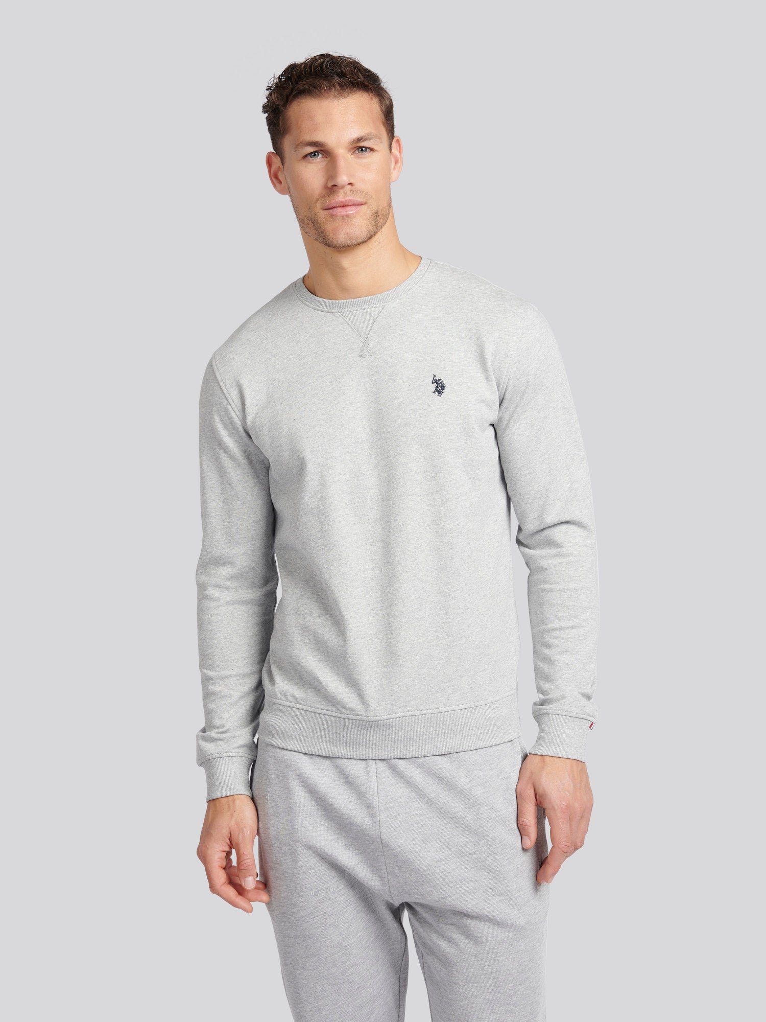 Mens Double Horsemen Sweatshirt Mid Grey Marl