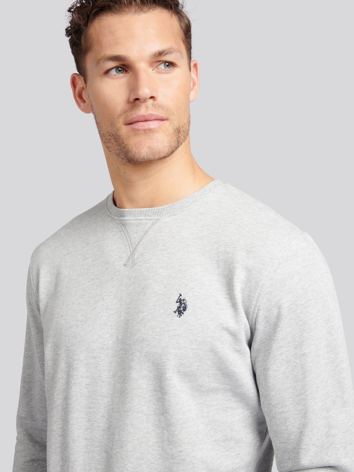 Mens Double Horsemen Sweatshirt Mid Grey Marl