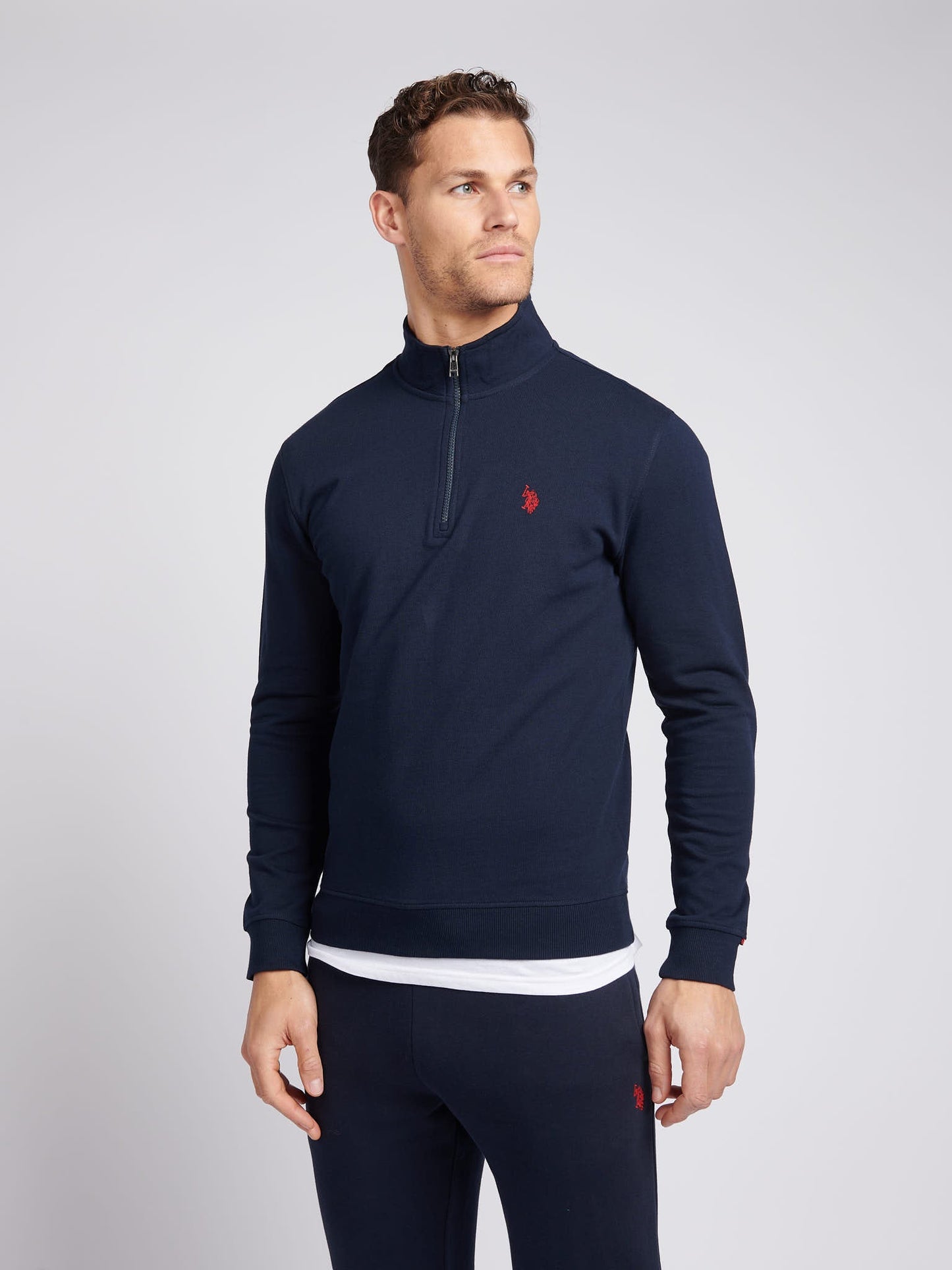 Mens 1/4 Zip Sweatshirt Dark Sapphire Navy / Haute Red DHM