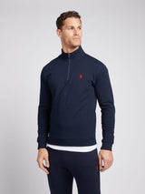 Mens 1/4 Zip Sweatshirt Dark Sapphire Navy / Haute Red DHM