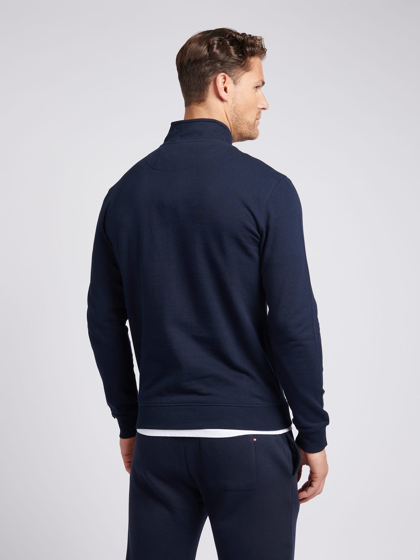 Mens 1/4 Zip Sweatshirt Dark Sapphire Navy / Haute Red DHM