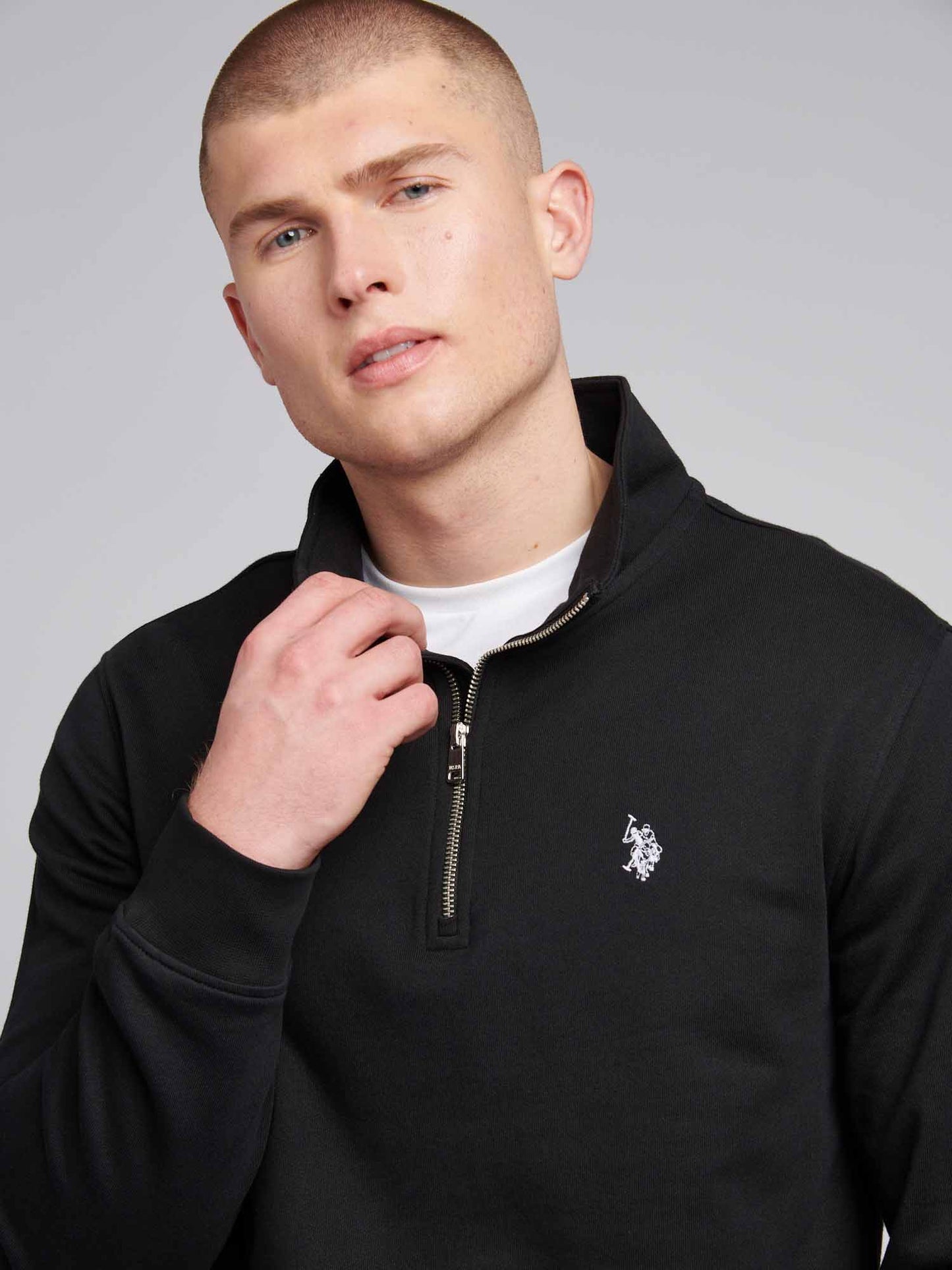 Mens 1/4 Zip Sweatshirt Black Bright White DHM