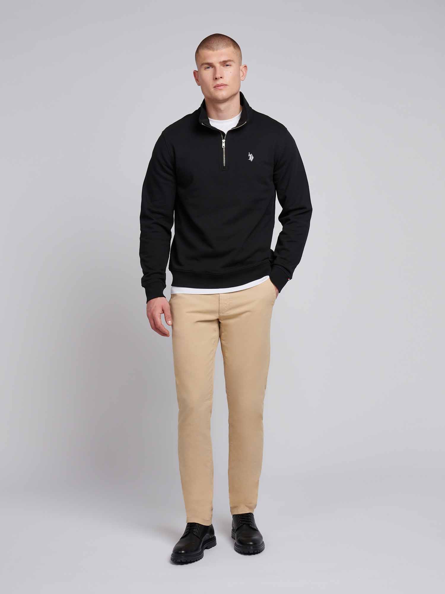 Mens 1/4 Zip Sweatshirt Black Bright White DHM
