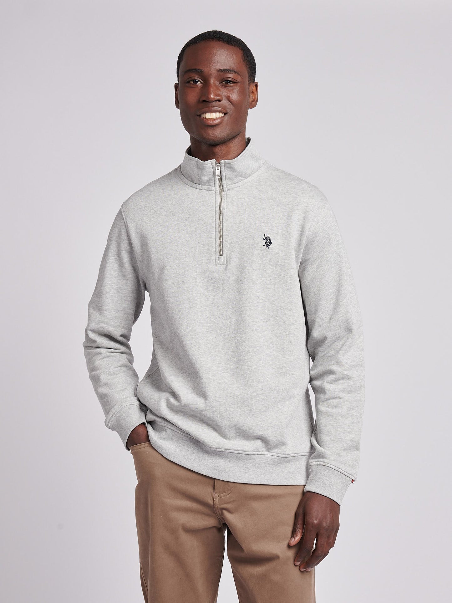 Mens 1/4 Zip Sweatshirt Mid Grey Marl