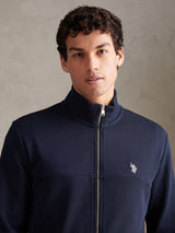 Mens Luxe Double Horsemen Zip Through Funnel Sweatshirt Dark Sapphire Navy / White DHM